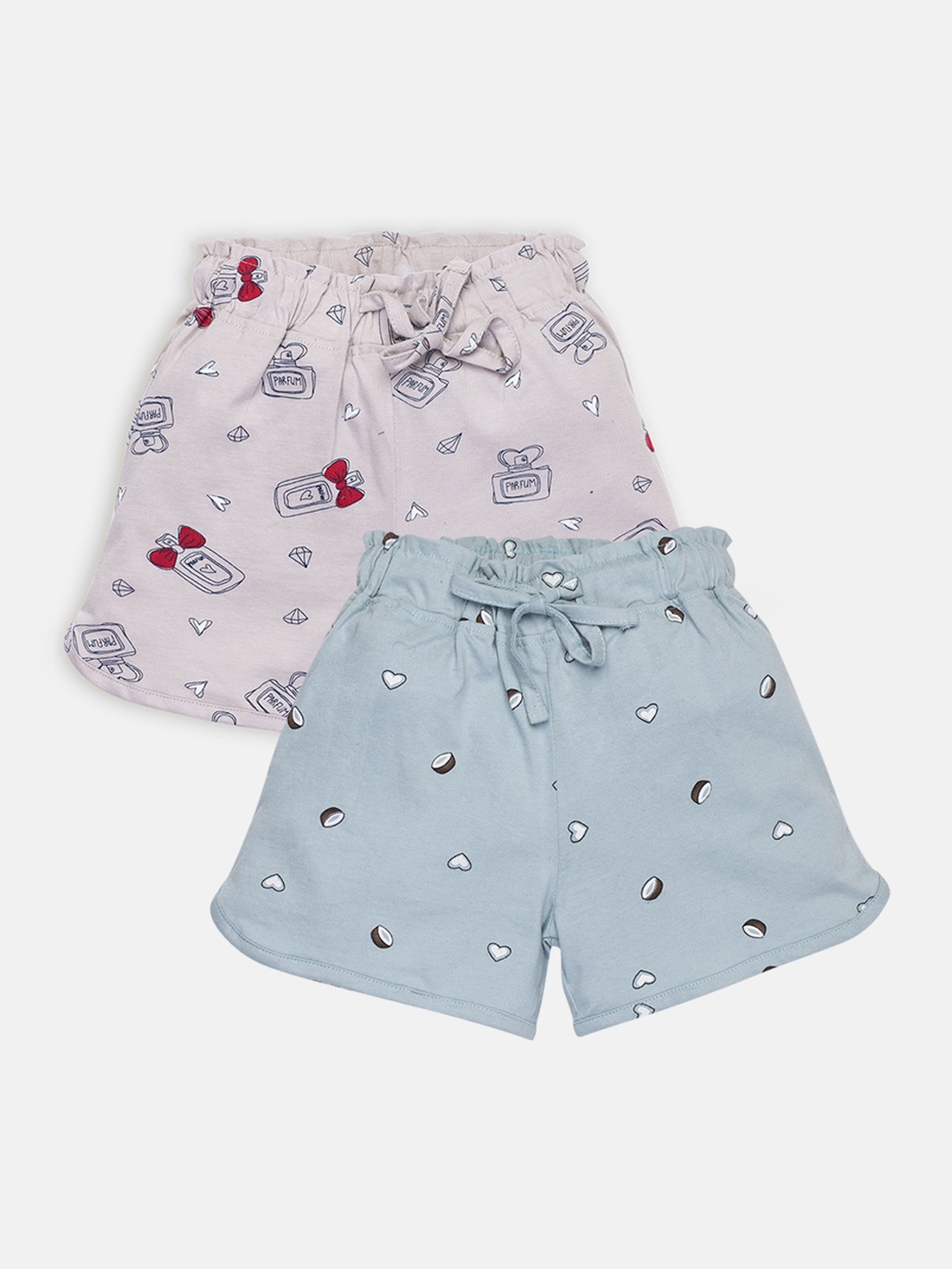 

AMUL Kandyfloss Girls Pack Of 2 Printed Pure Cotton Shorts, Blue