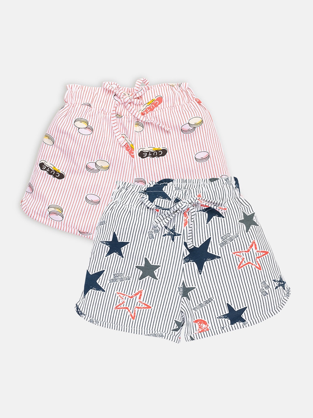 

AMUL Kandyfloss Girls Pack Of 2 Printed Pure Cotton Shorts, Blue