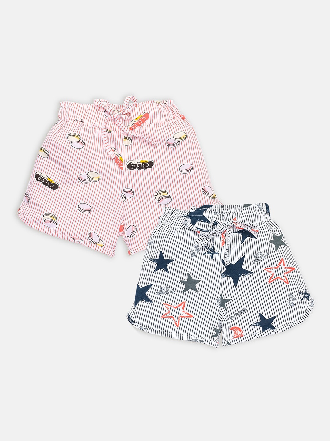 

AMUL Kandyfloss Girls Pack Of 2 Printed Pure Cotton Shorts, Blue