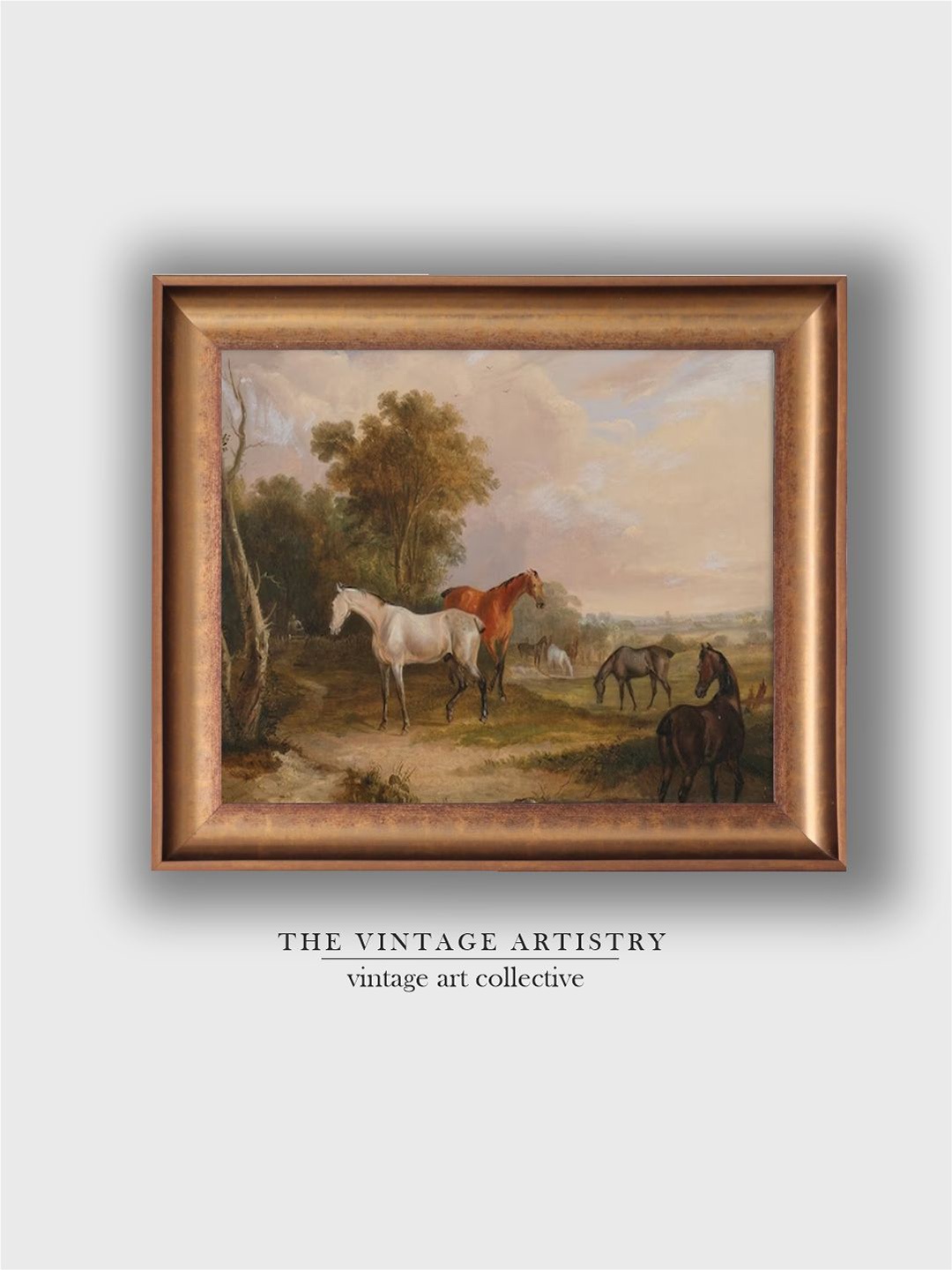 

THE VINTAGE ARTISTRY Brown & Green Vintage Horse Painting Wall Art