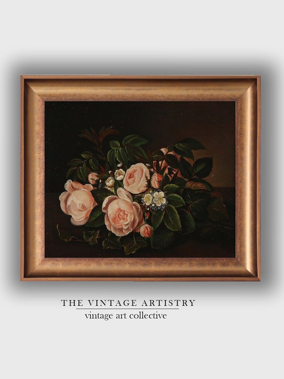 

THE VINTAGE ARTISTRY Black Vintage floral painting Wall Art
