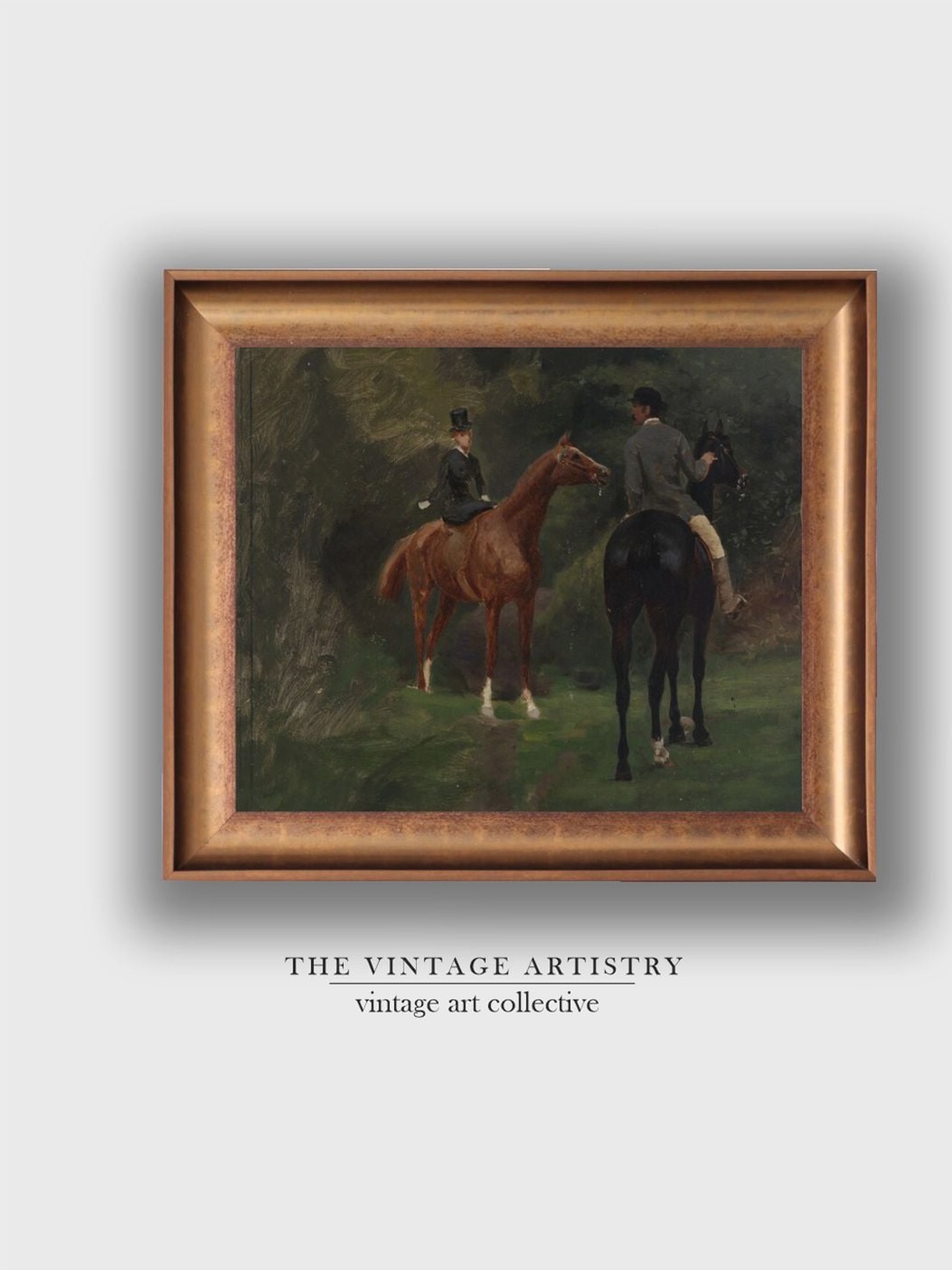 

THE VINTAGE ARTISTRY Brown & Green Vintage Horse Painting Wall Art