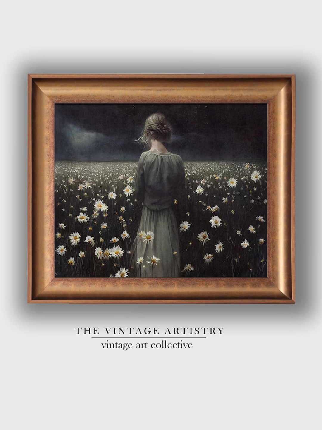 

THE VINTAGE ARTISTRY Green & White Wildflower Field Painting Wall Art