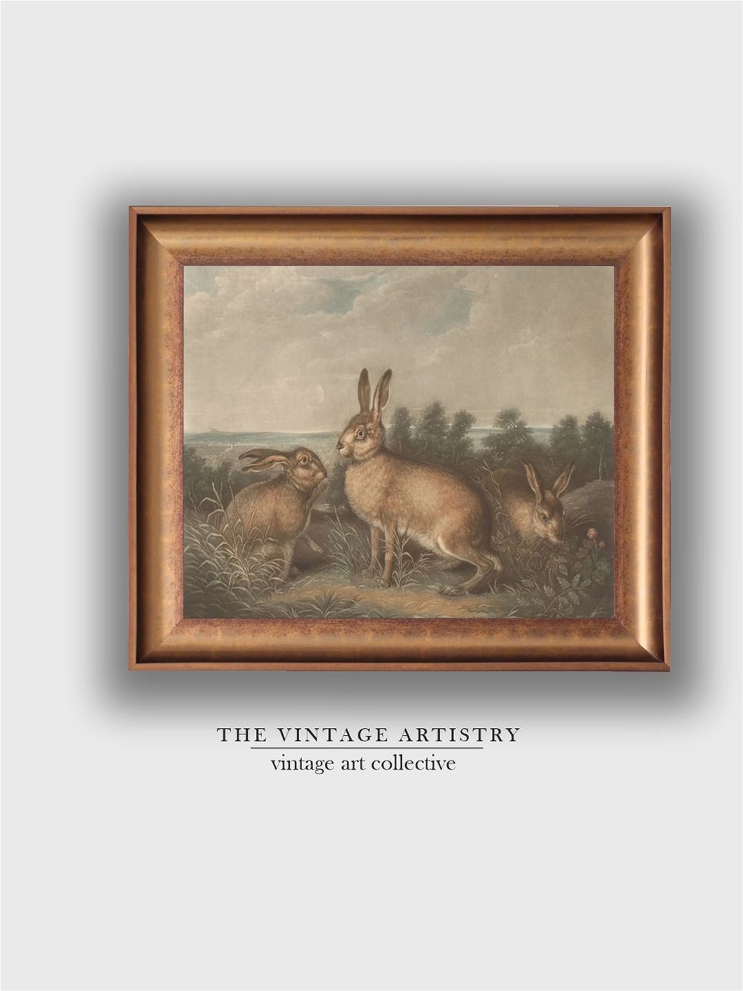 

THE VINTAGE ARTISTRY Beige Vintage Rabbit Painting Wall Art