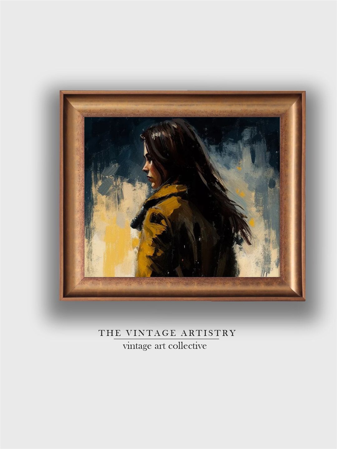 

THE VINTAGE ARTISTRY Brown & Blue Vintage Woman Painting Wall Art