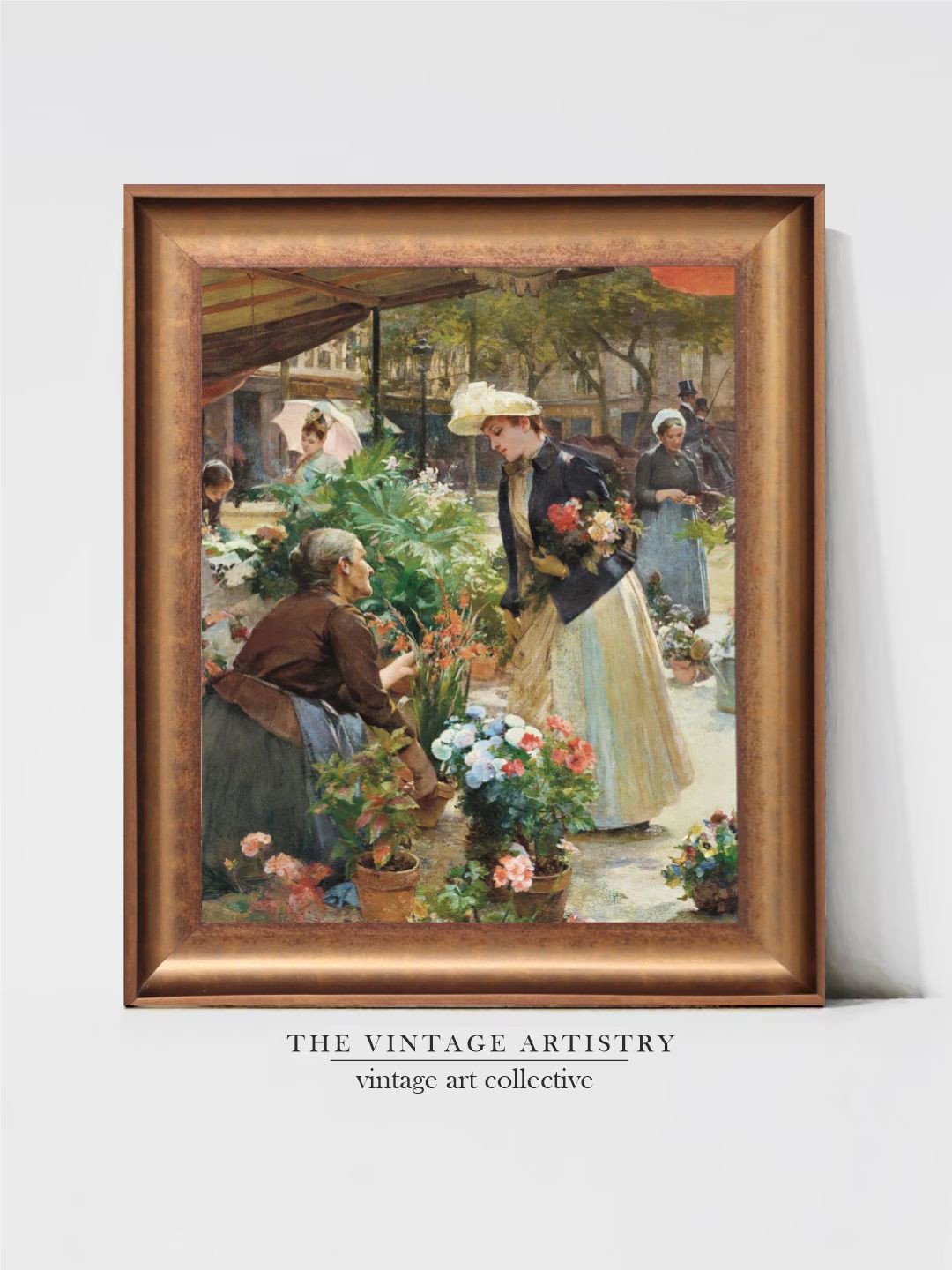 

THE VINTAGE ARTISTRY Brown Louis Gabriel Flower Market Painting Wall Art