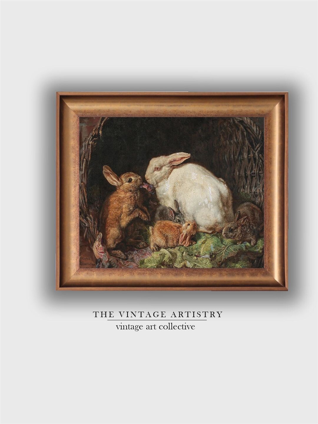 

THE VINTAGE ARTISTRY Brown & White Rabbit Family Painting Wall Art