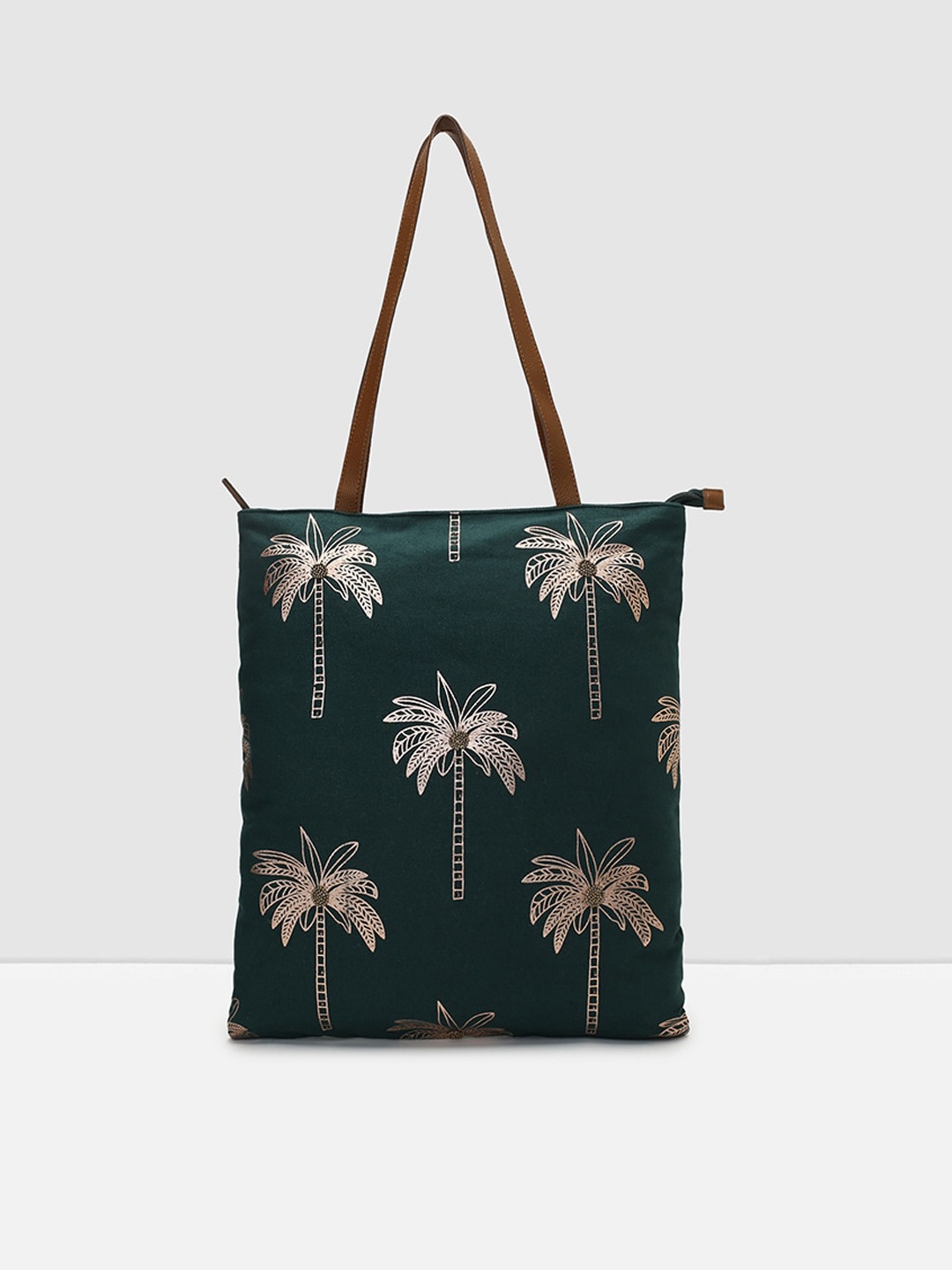 

max Tropical Printed Structured Tote Bag, Green