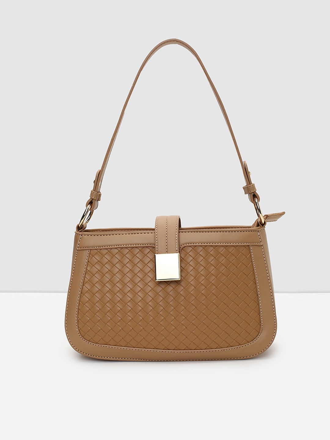 

max Textured Structured Shoulder Bag, Brown