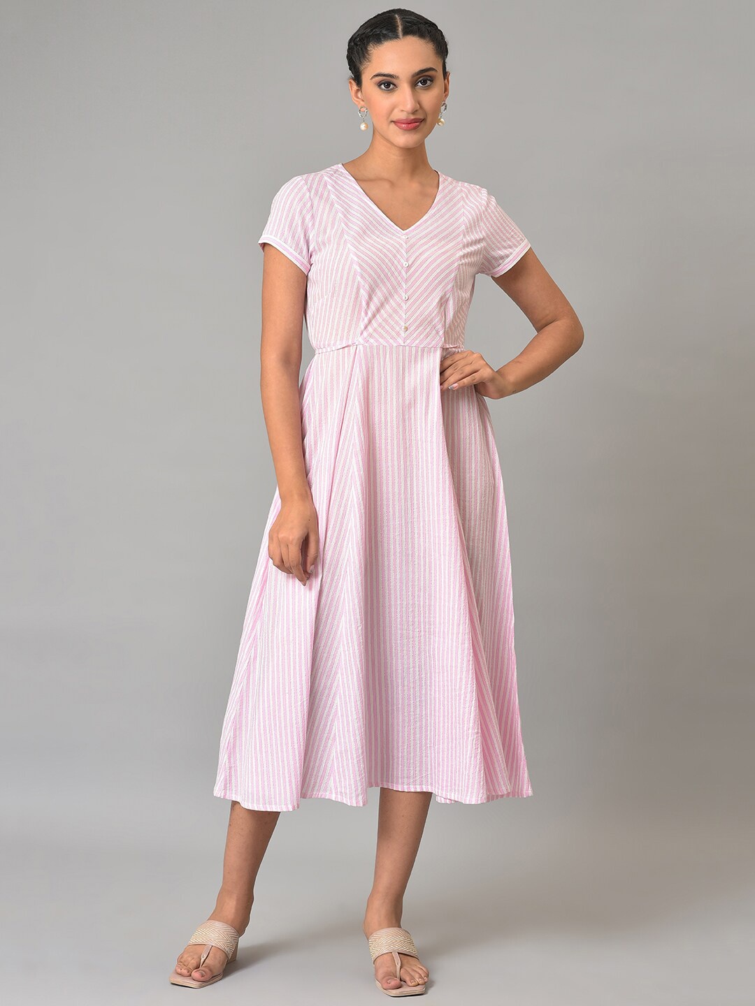 

AURELIA Striped Fit & Flare Midi Dress, Pink