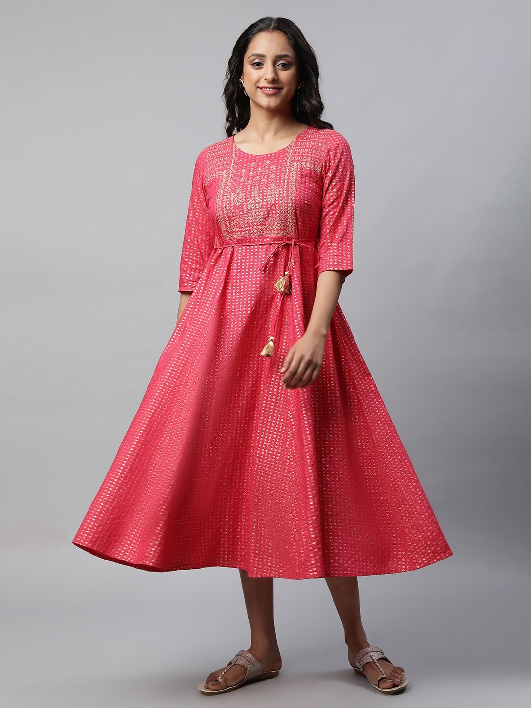 

AURELIA Floral Print A-Line Midi Dress, Pink