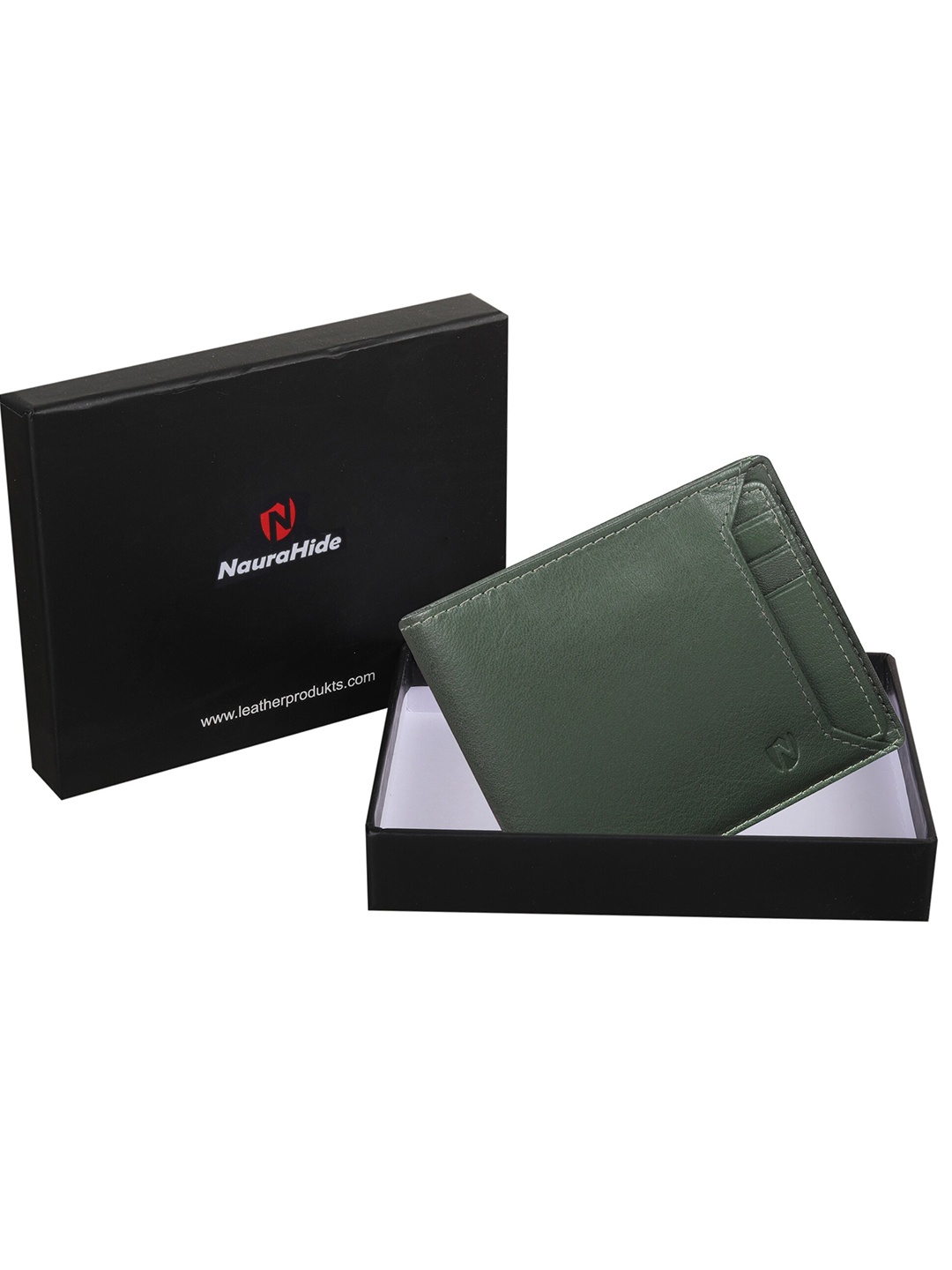 

NauraHide Men Green Leather Two Fold Wallet