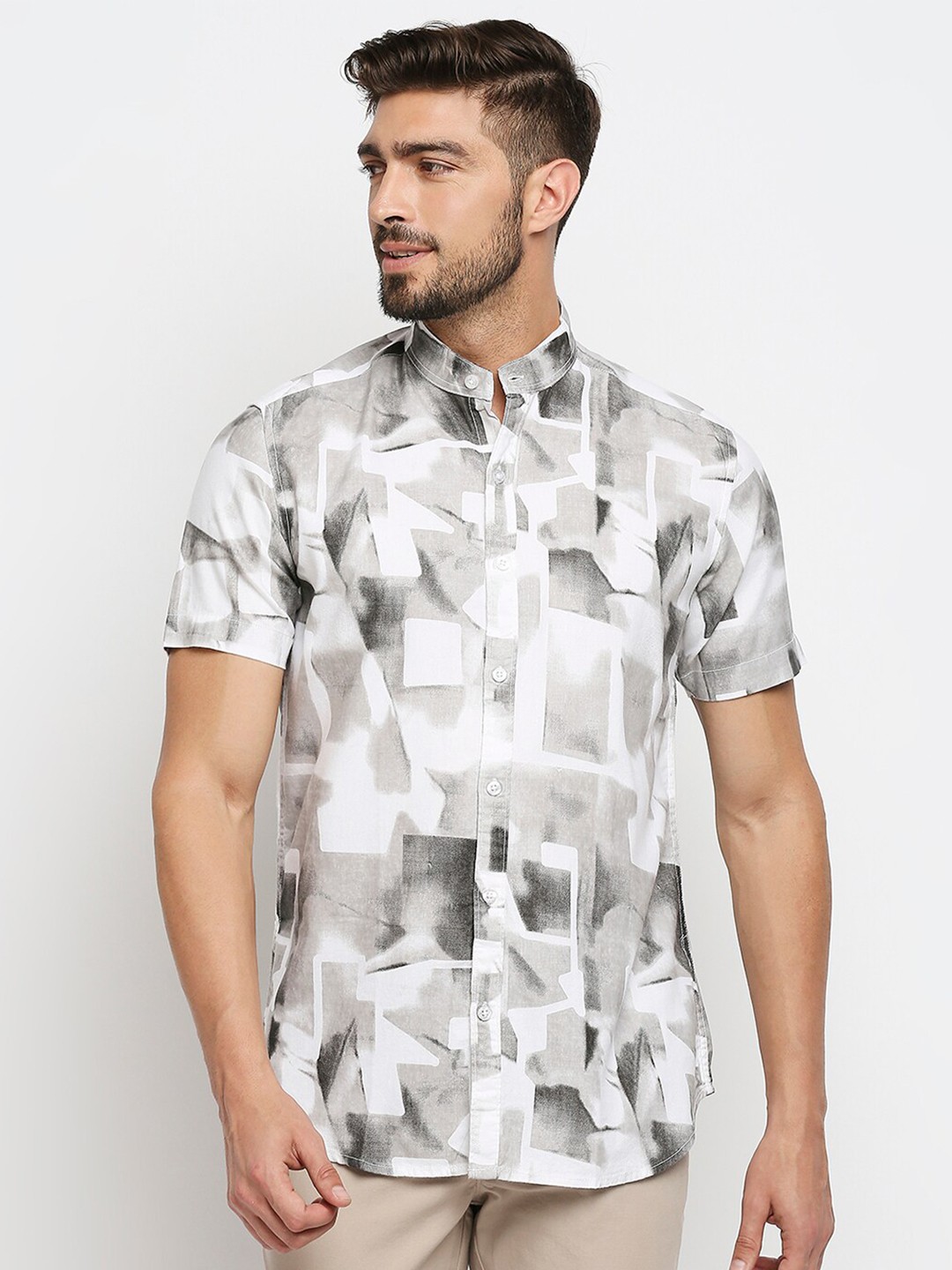 

MOD ECRU Modern Slim Fit Abstract Printed Casual Shirt, White