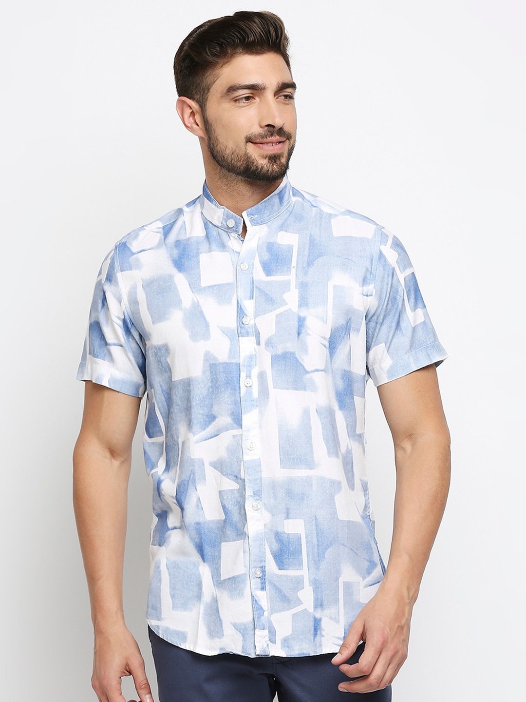 

MOD ECRU Modern Slim Fit Abstract Printed Casual Shirt, White