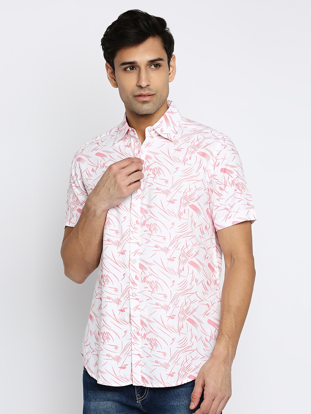 

MOD ECRU Modern Slim Fit Abstract Printed Casual Shirt, White