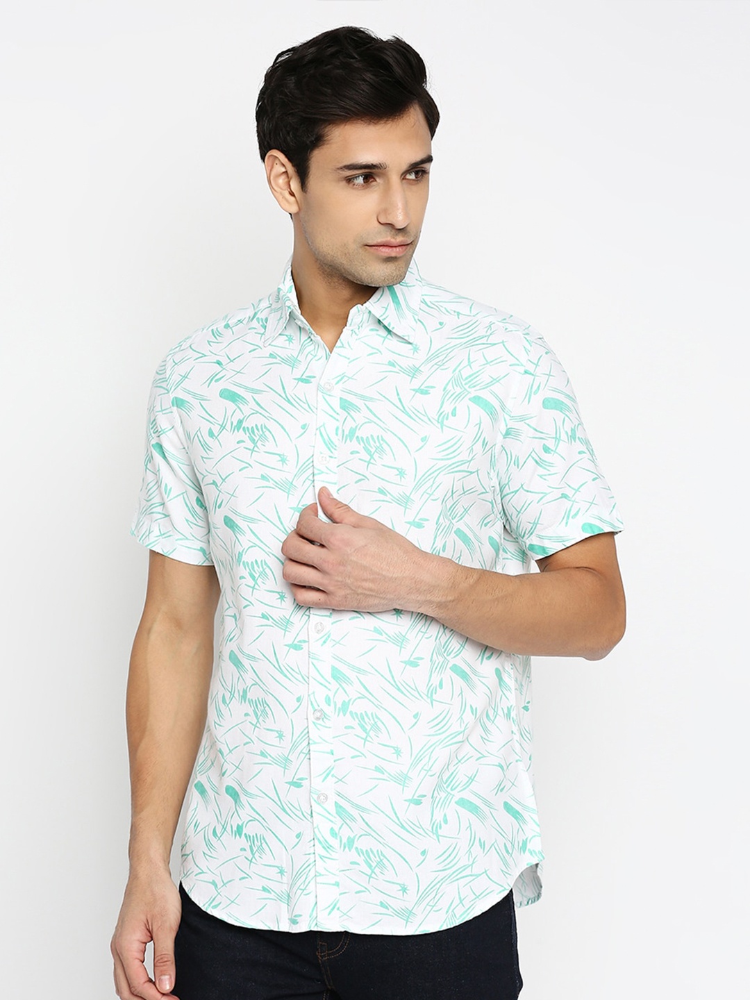 

MOD ECRU Modern Slim Fit Abstract Printed Casual Shirt, White