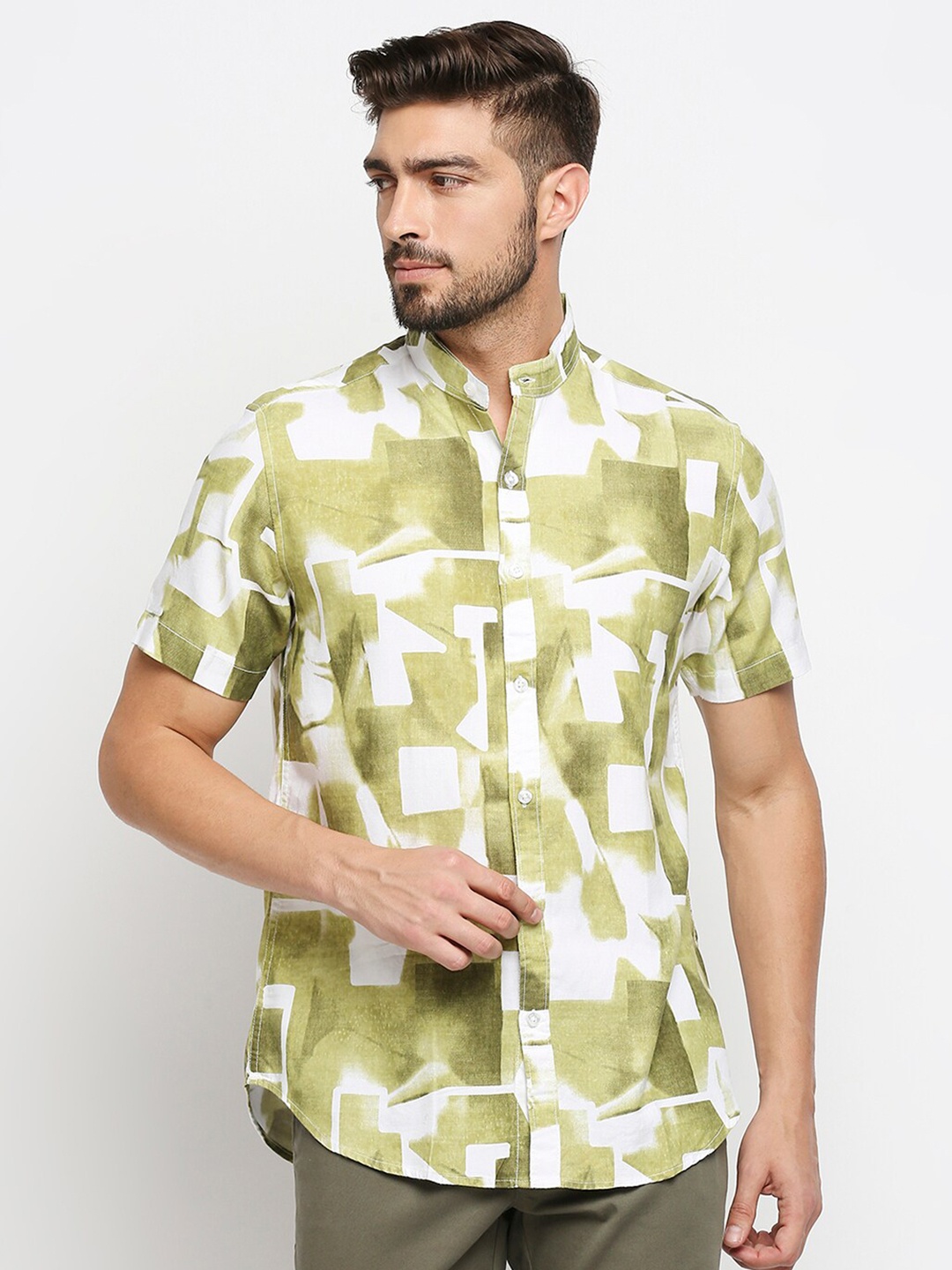 

MOD ECRU Modern Slim Fit Abstract Printed Casual Shirt, White