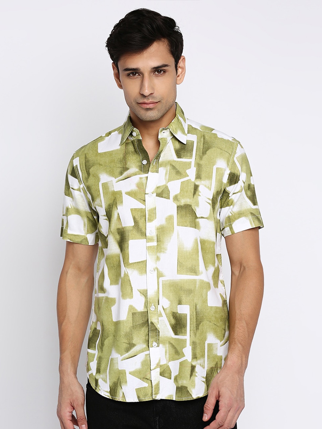 

MOD ECRU Modern Slim Fit Abstract Printed Casual Shirt, White