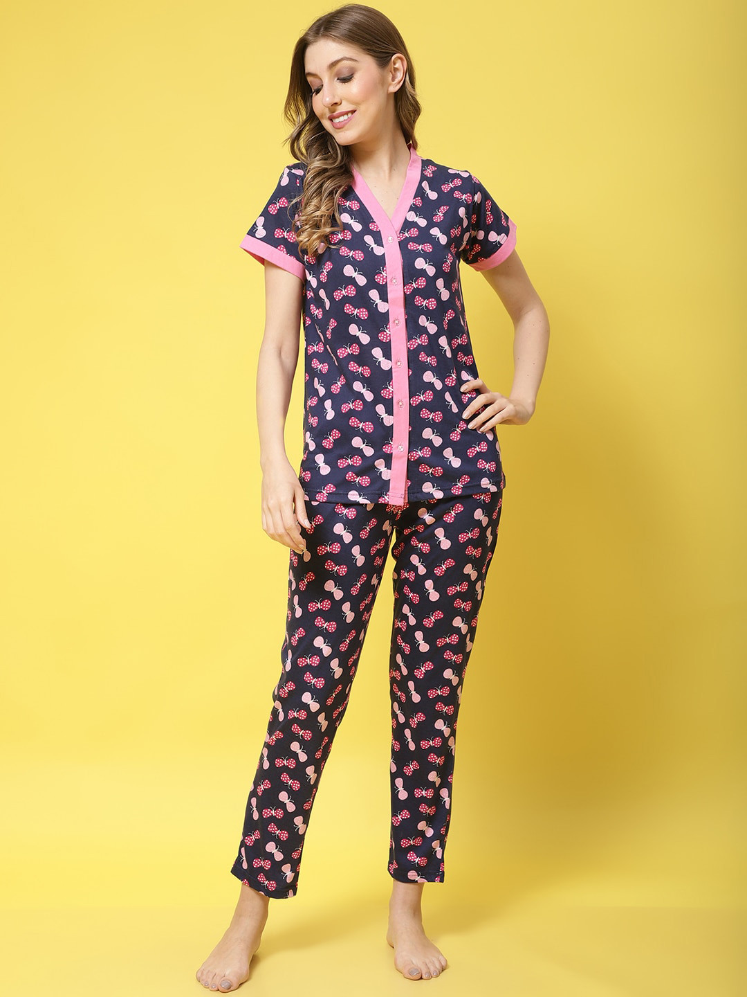 

Claura Conversational Printed Pure Cotton Night Suit, Blue