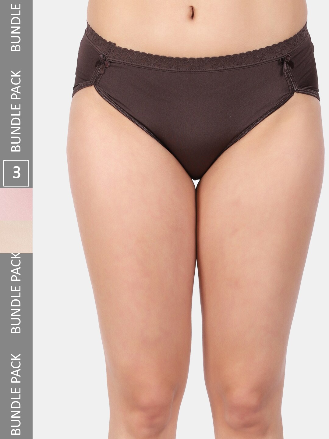 Amour Secret Pack Of 3 Laced Anti-Bacterial Hipster Briefs, Brown