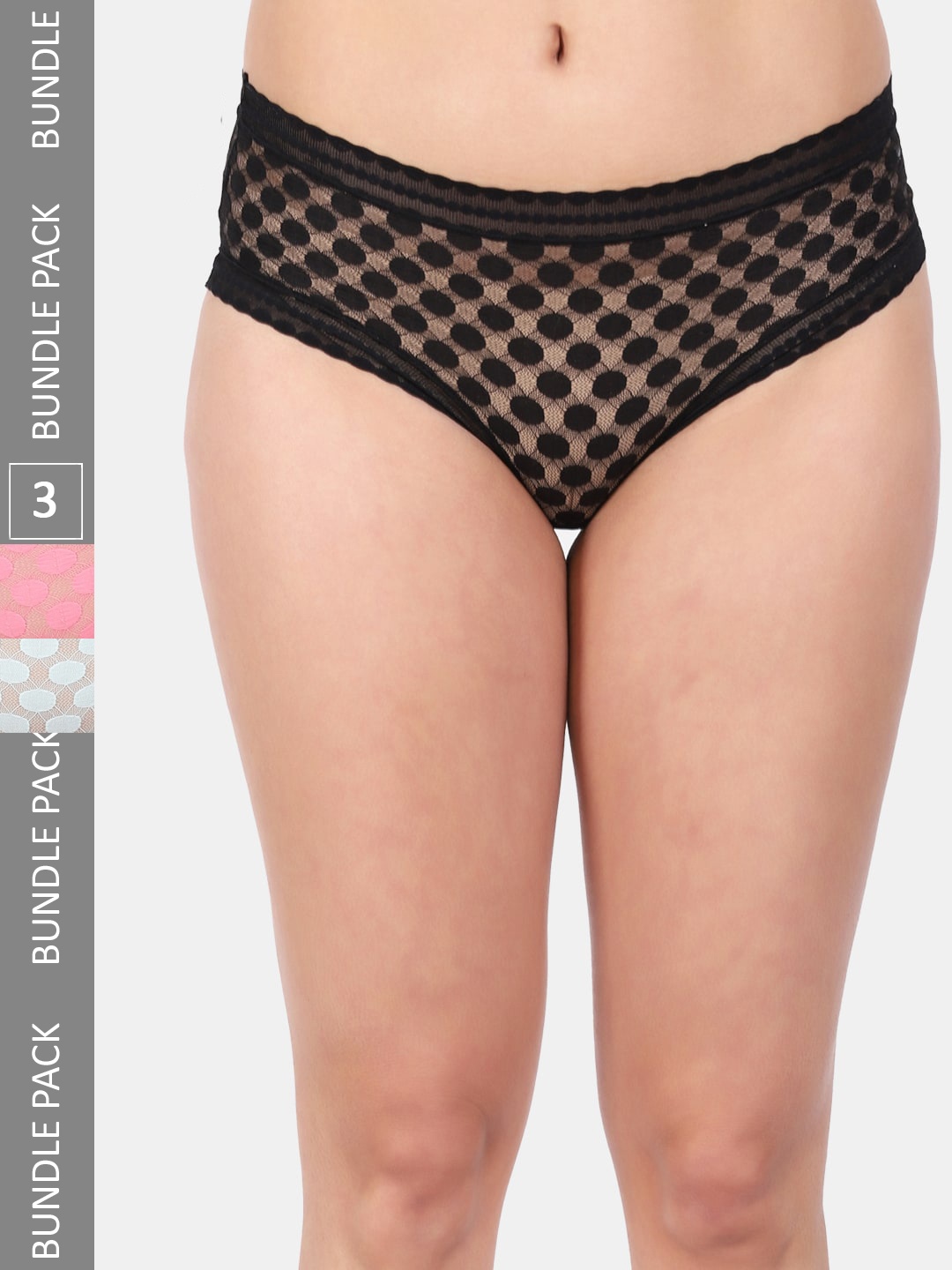 

Amour Secret Pack Of 3 Self Design Laced Anti-Bacterial Hipster Briefs, Black