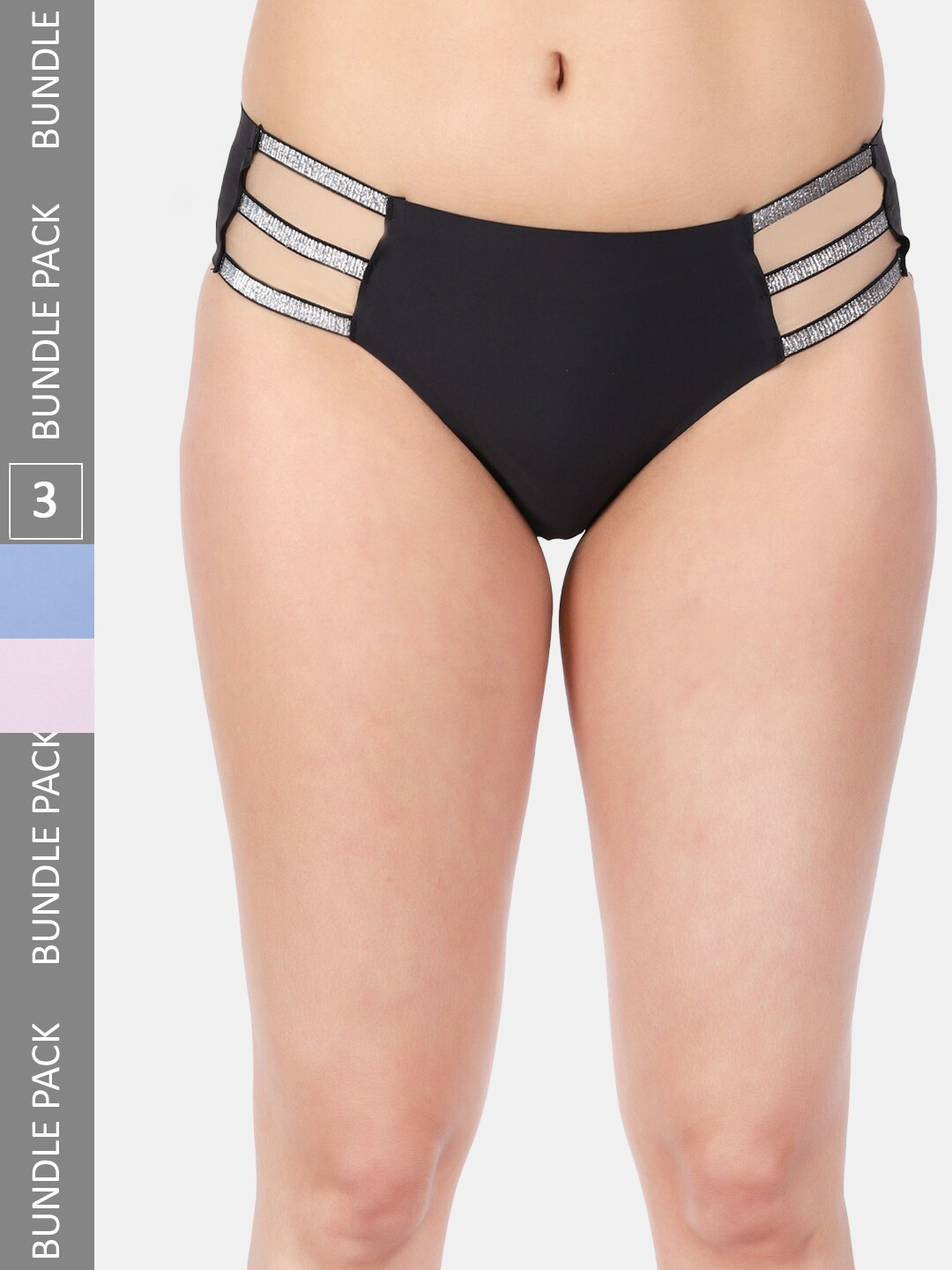 

Amour Secret Women Pack Of 3 Self Design Anti-Bacterial Bikini Briefs, Black