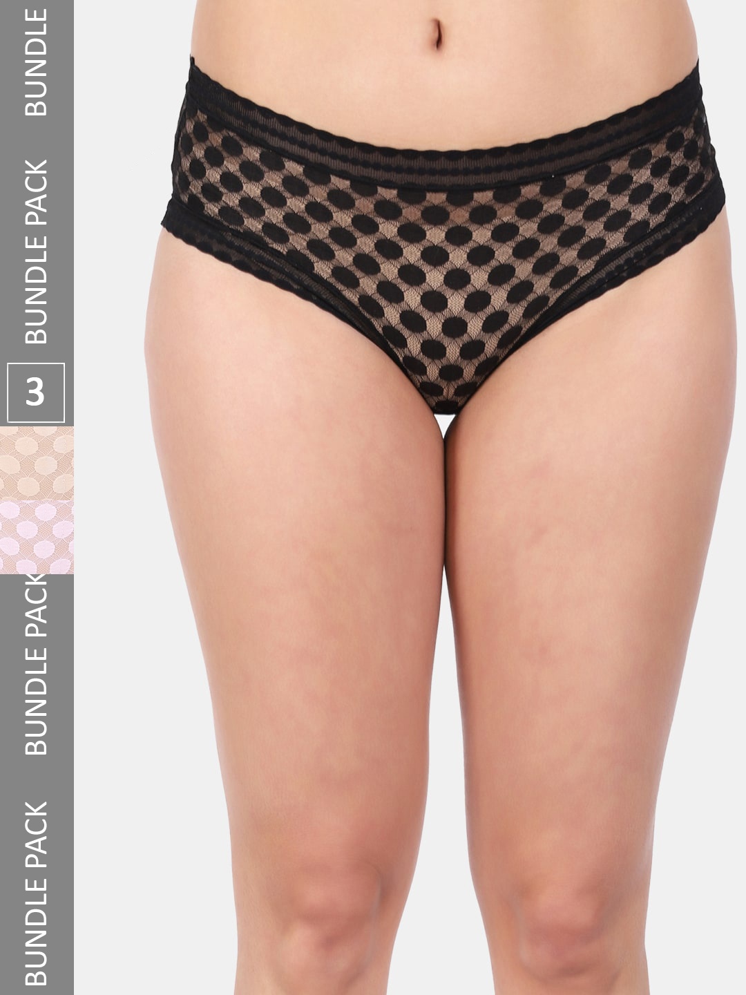 

Amour Secret Women Pack Of 3 Self-Design Anti-Bacterial Hipster Briefs, Black