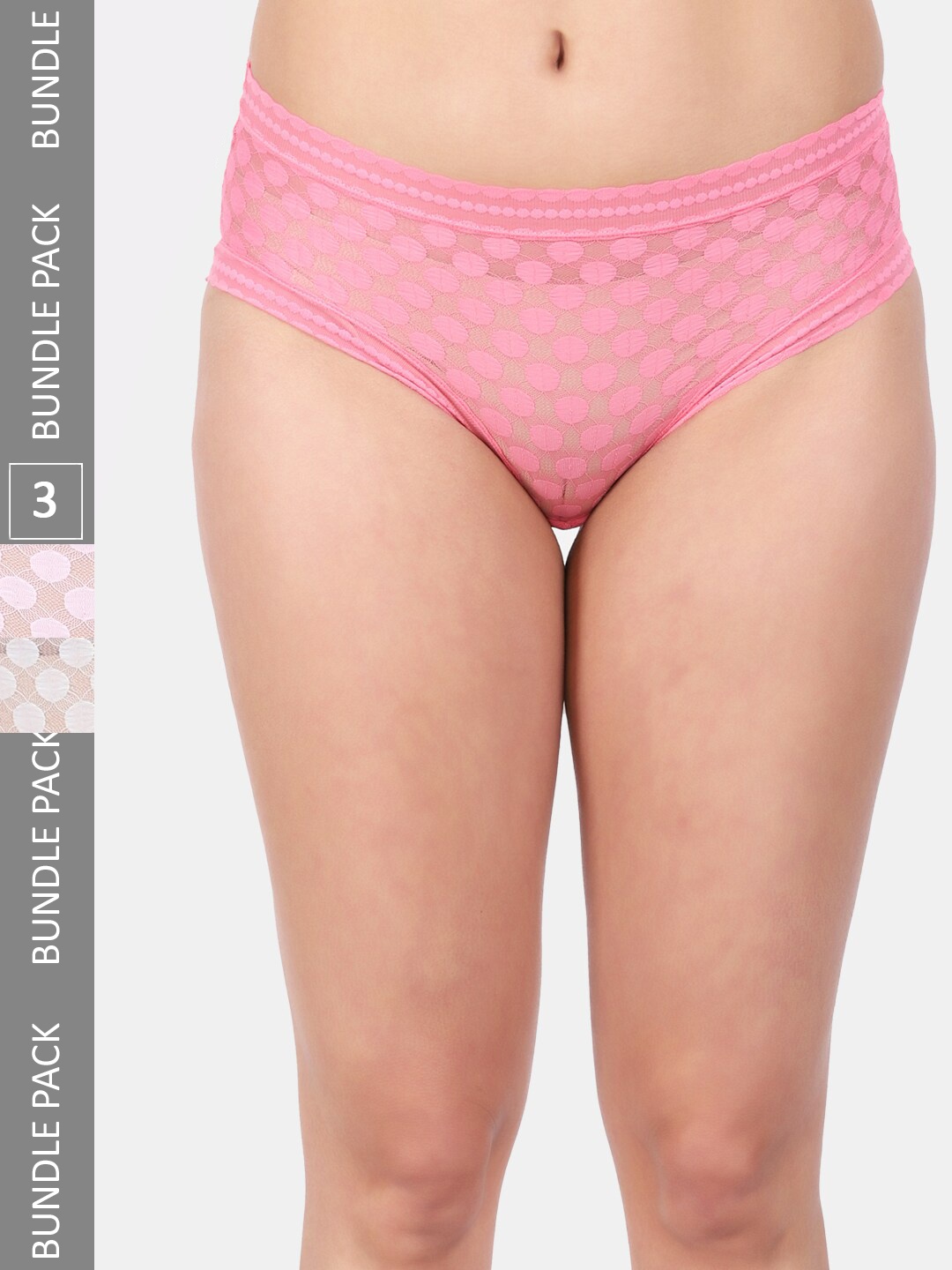 

Amour Secret Women Pack Of 3 Mid Rise Sheer Self-Design Anti-Bacterial Hipster Briefs, Coral