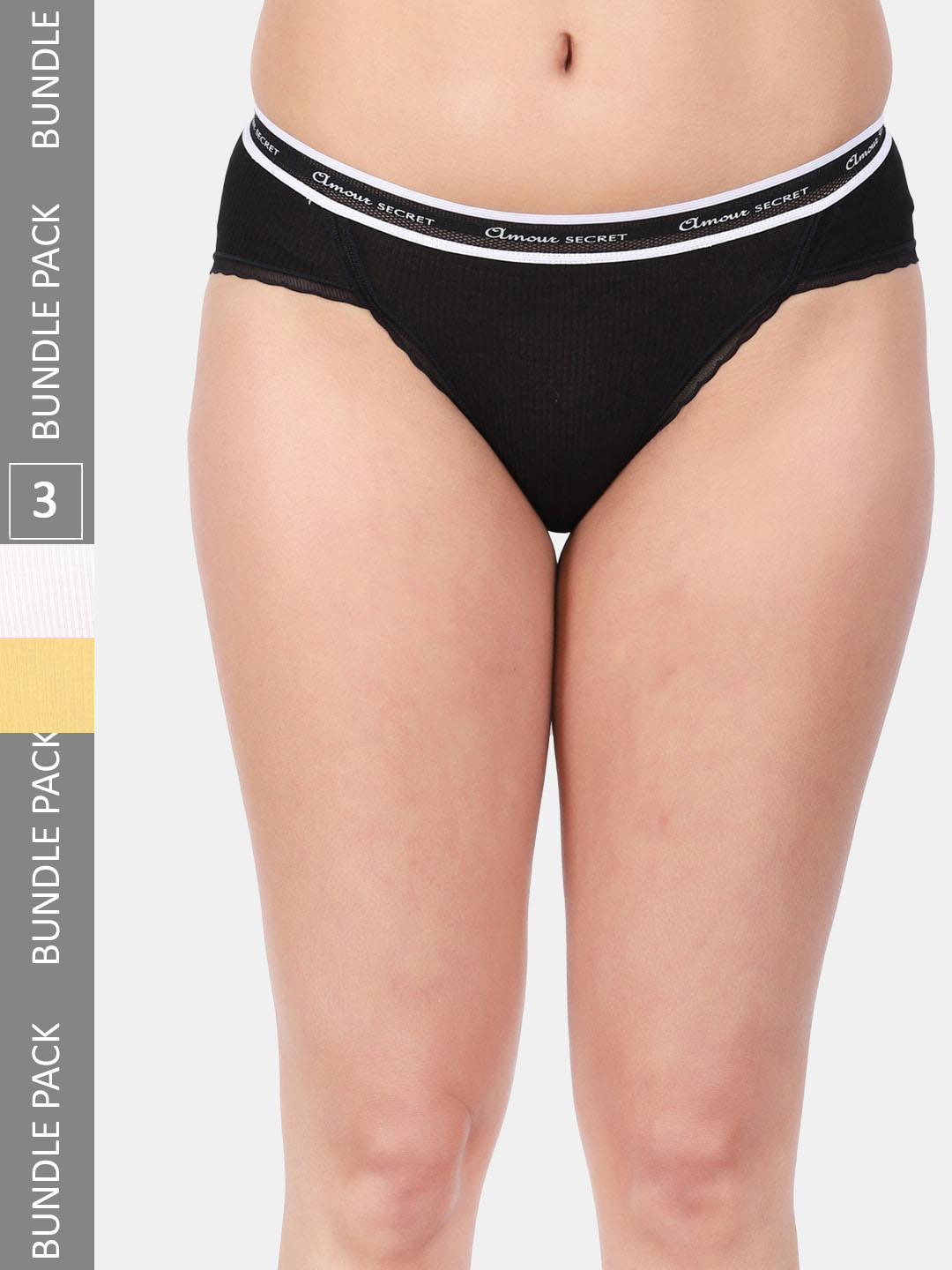 

Amour Secret Women Pack Of 3 Striped Anti-Bacterial Bikini Briefs, Black
