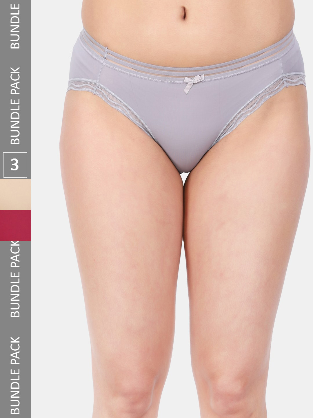 

Amour Secret Women Pack Of 3 Mid Rise Anti-Bacterial Bikini Briefs, Grey
