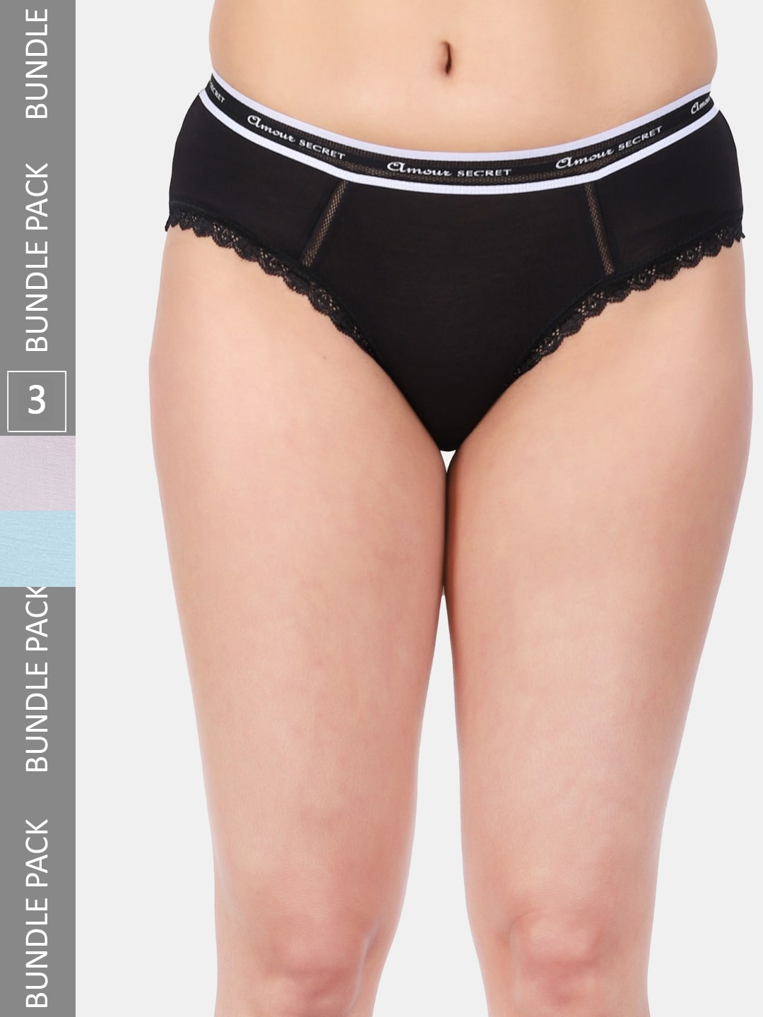 Amour Secret Women Pack Of 3 Anti-Bacterial Bikini Briefs, Black