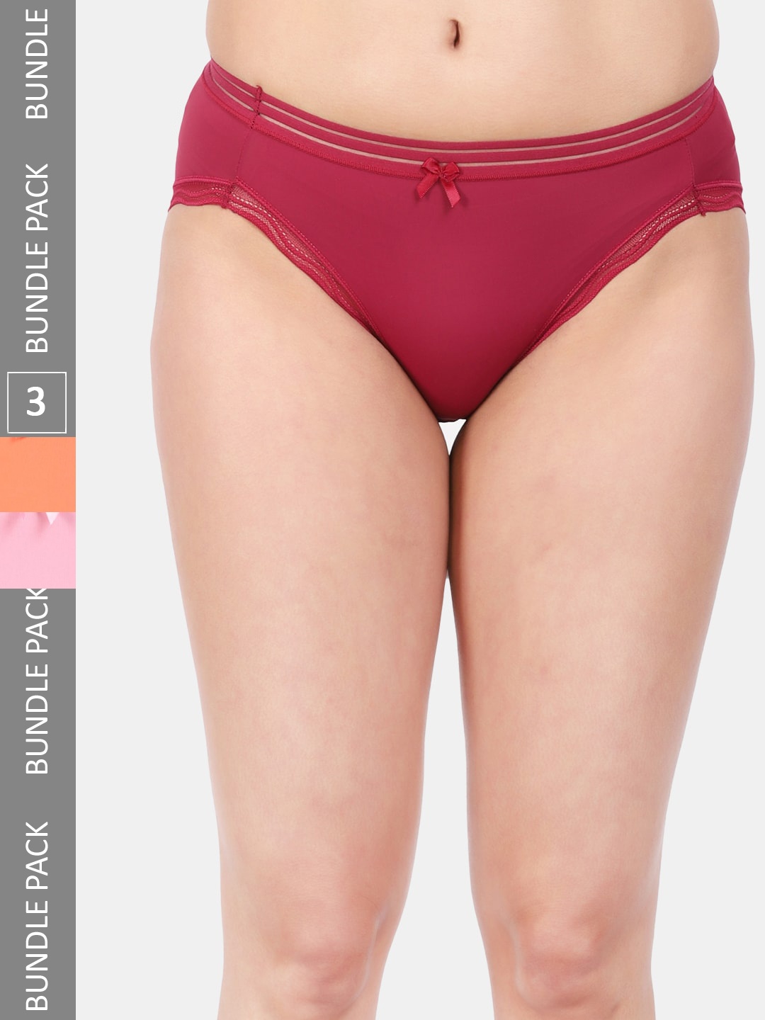 Amour Secret Women Pack Of 3 Mid Rise Anti-Bacterial Bikini Briefs, Maroon