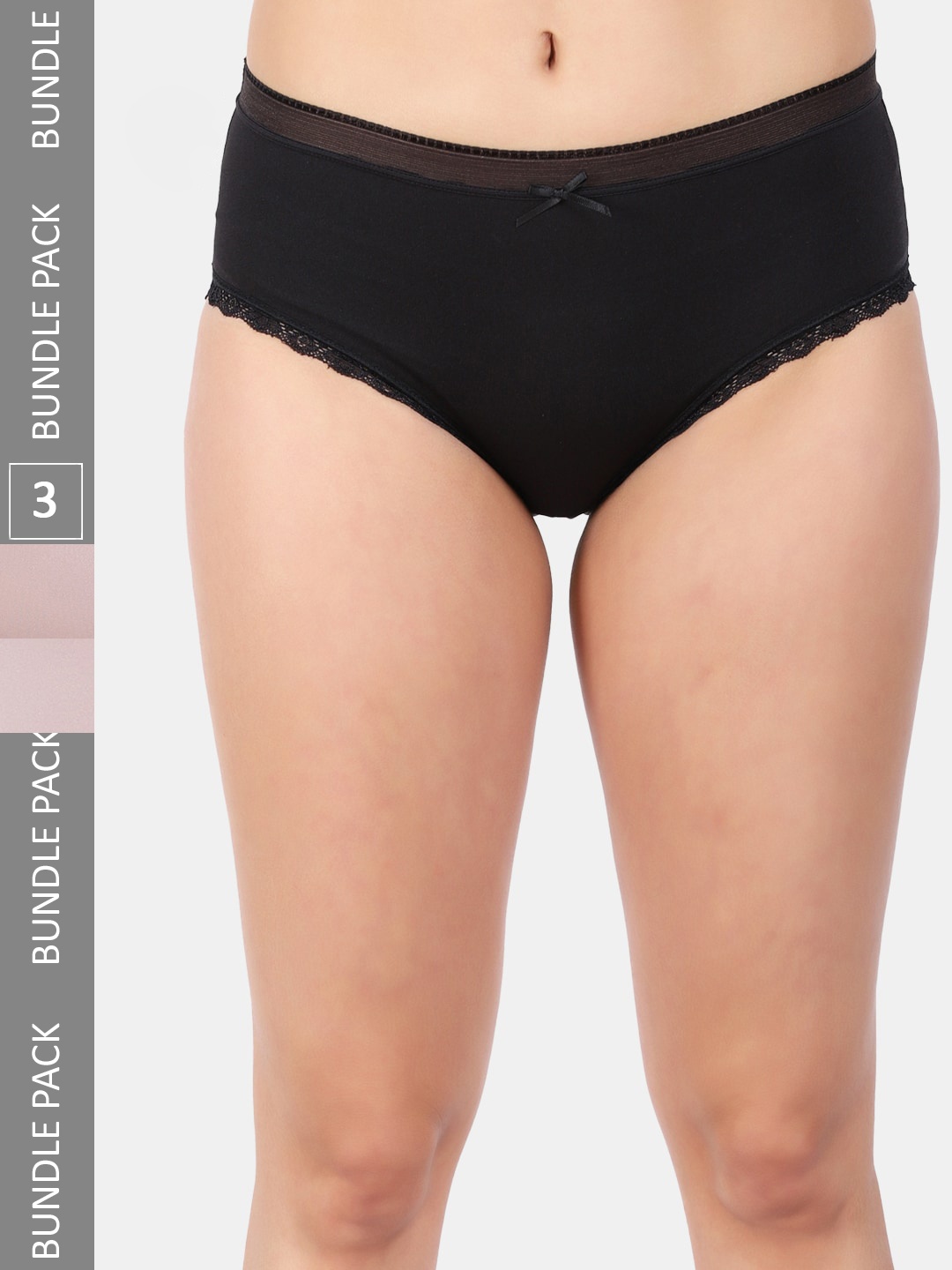 

Amour Secret Women Pack Of 3 Striped Mid Rise Anti-Bacterial Bikini Briefs, Black
