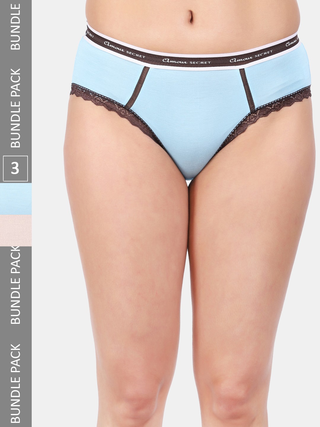 

Amour Secret Women Pack Of 3 Mid Rise Anti-Bacterial Bikini Briefs, Blue