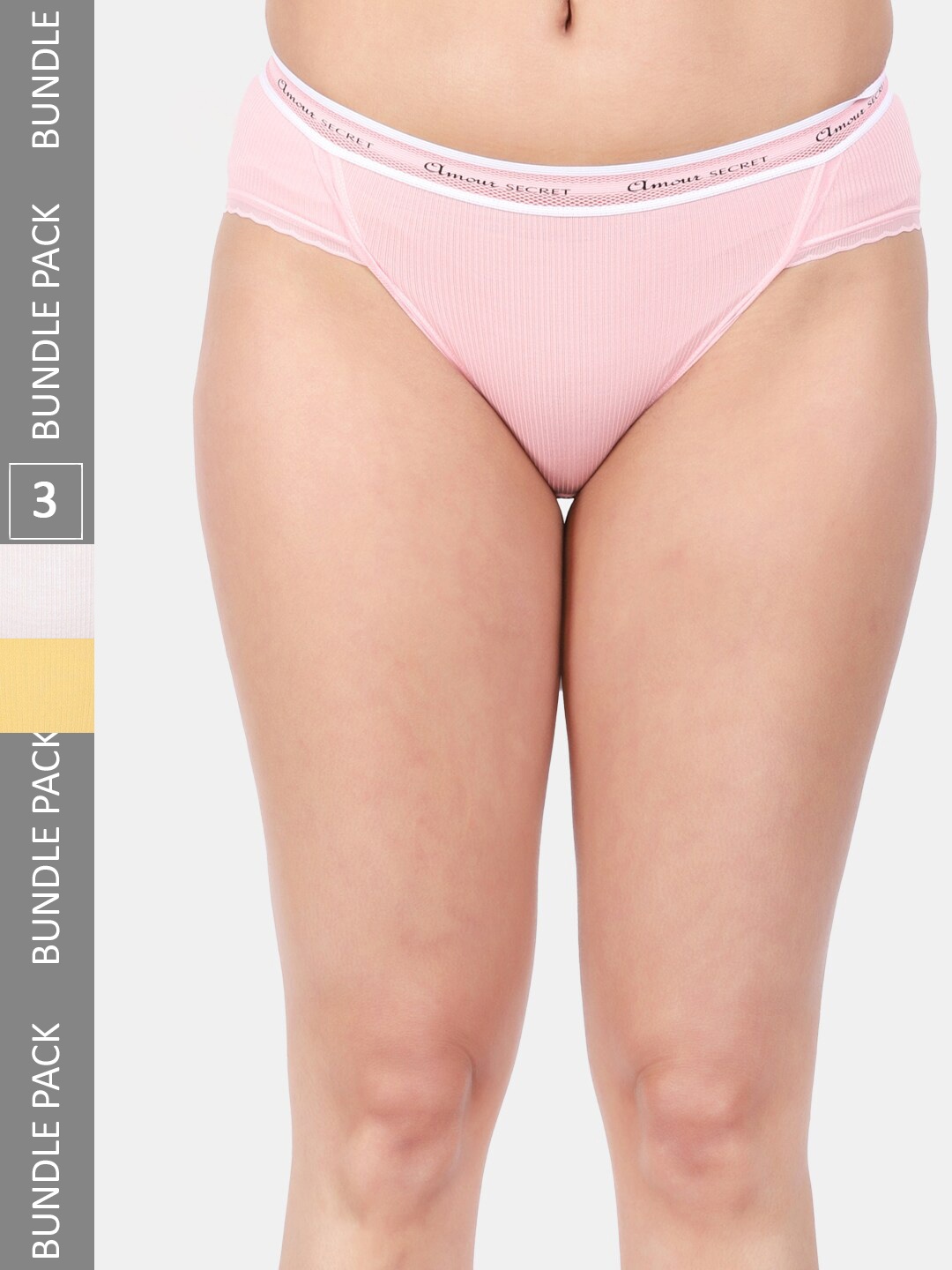 

Amour Secret Women Pack Of 3 Striped Mid Rise Anti-Bacterial Bikini Briefs, Pink