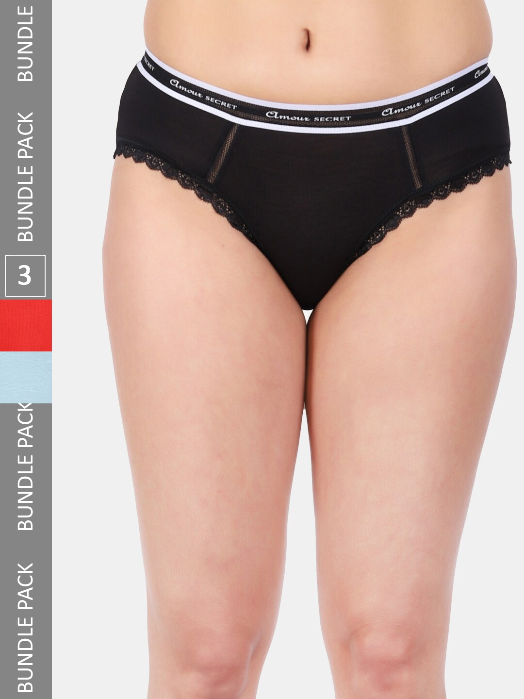 

Amour Secret Women Pack Of 3 Mid Rise Anti-Bacterial Bikini Briefs, Black