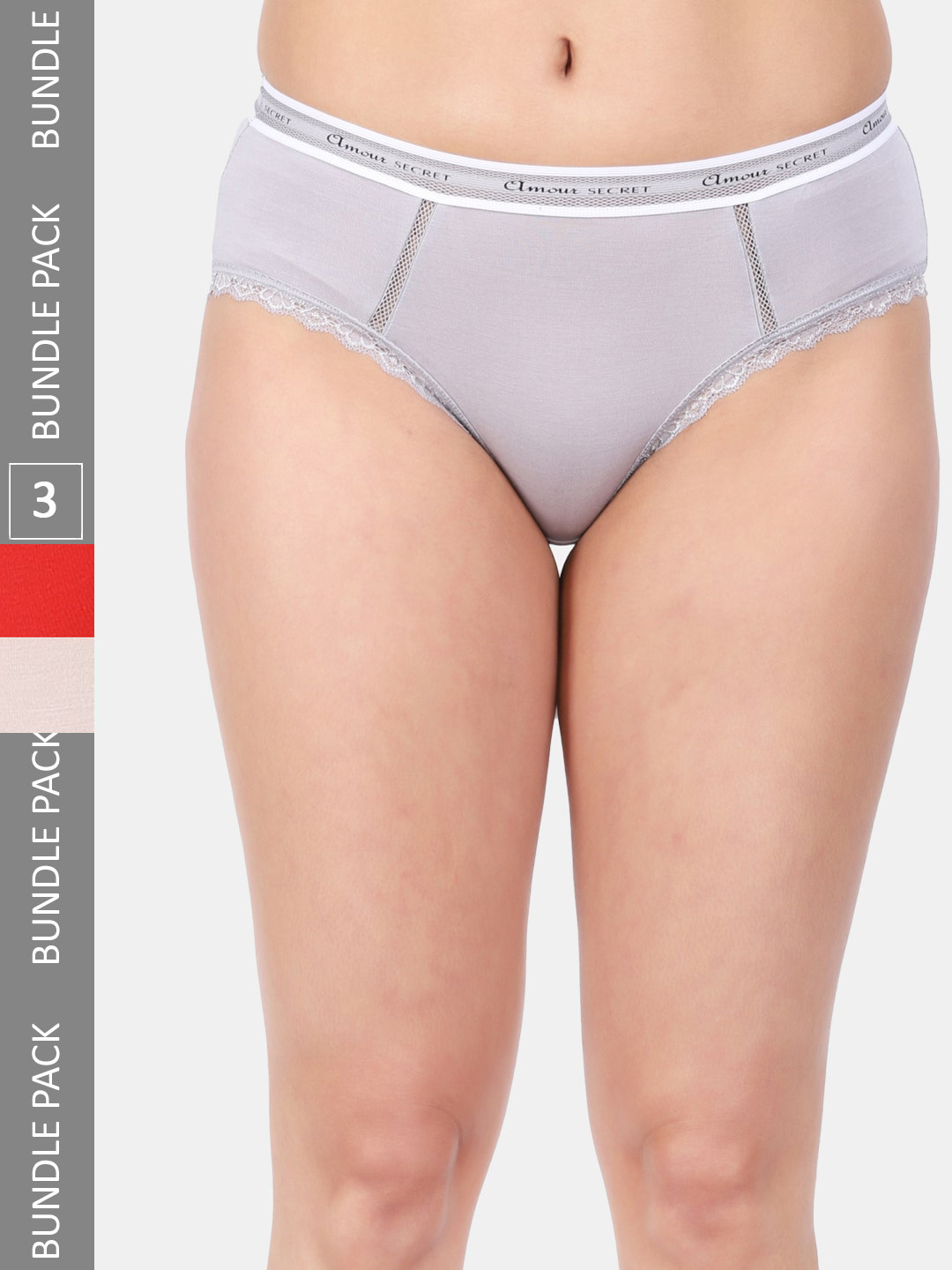 

Amour Secret Women Pack Of 3 Anti-Bacterial Bikini Briefs, Grey