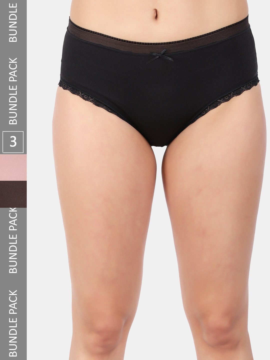 Amour Secret Women Pack Of 3 Mid Rise Anti-Bacterial Hipster Briefs, Black