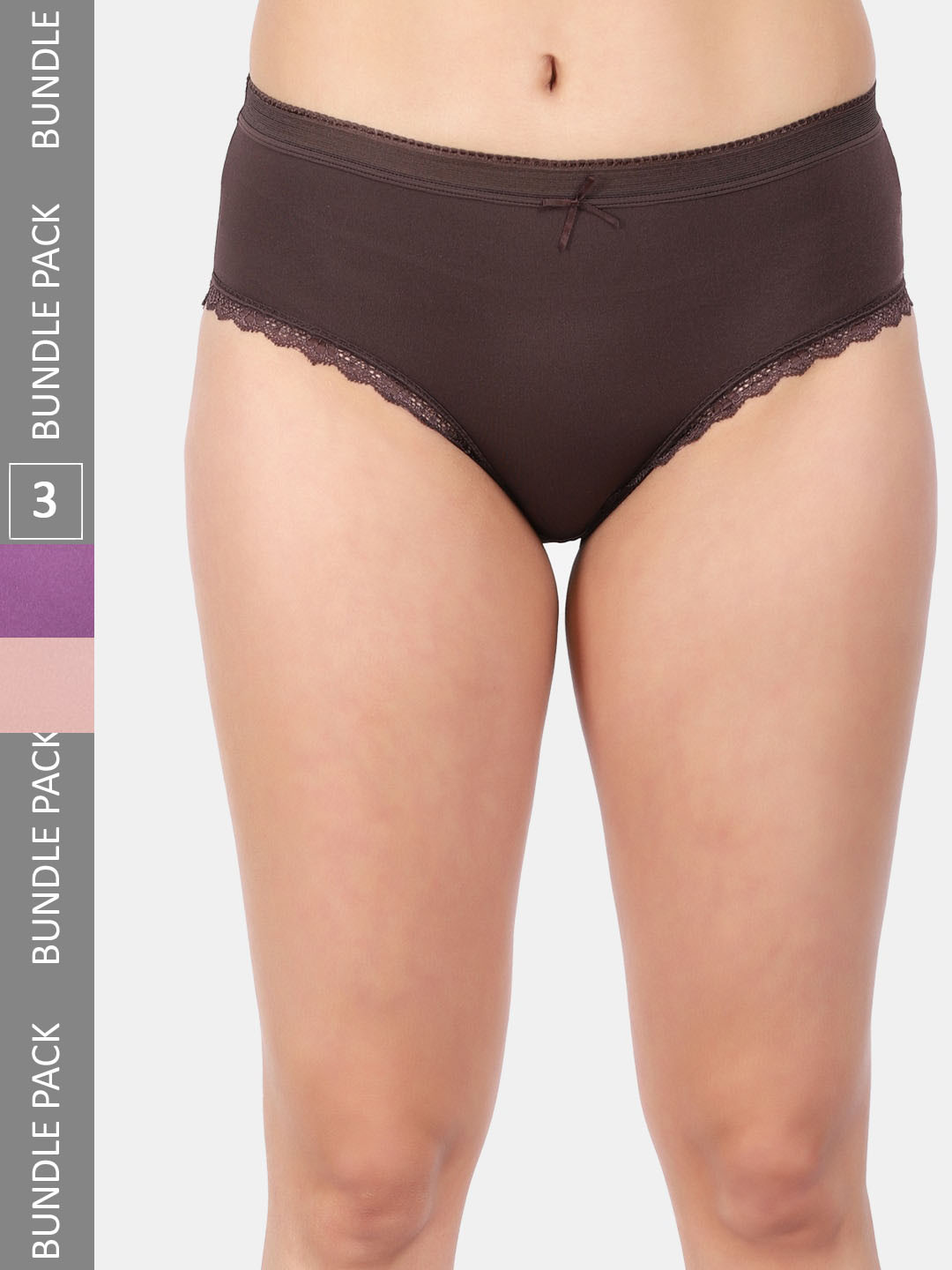 

Amour Secret Women Pack Of 3 Mid Rise Anti-Bacterial Hipster Briefs, Brown