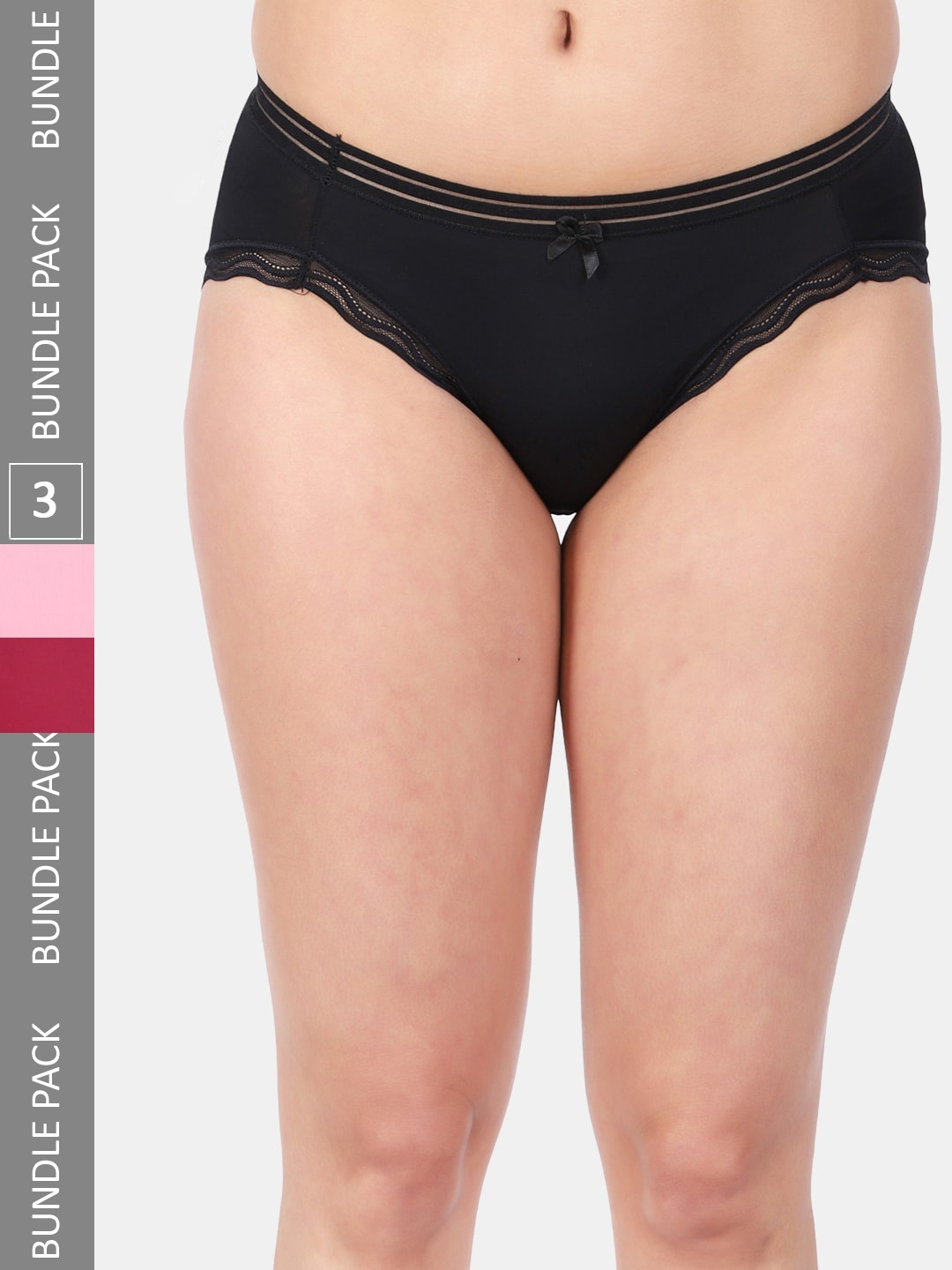 Amour Secret Women Pack Of 3 Mid Rise Anti-Bacterial Bikini Briefs, Black