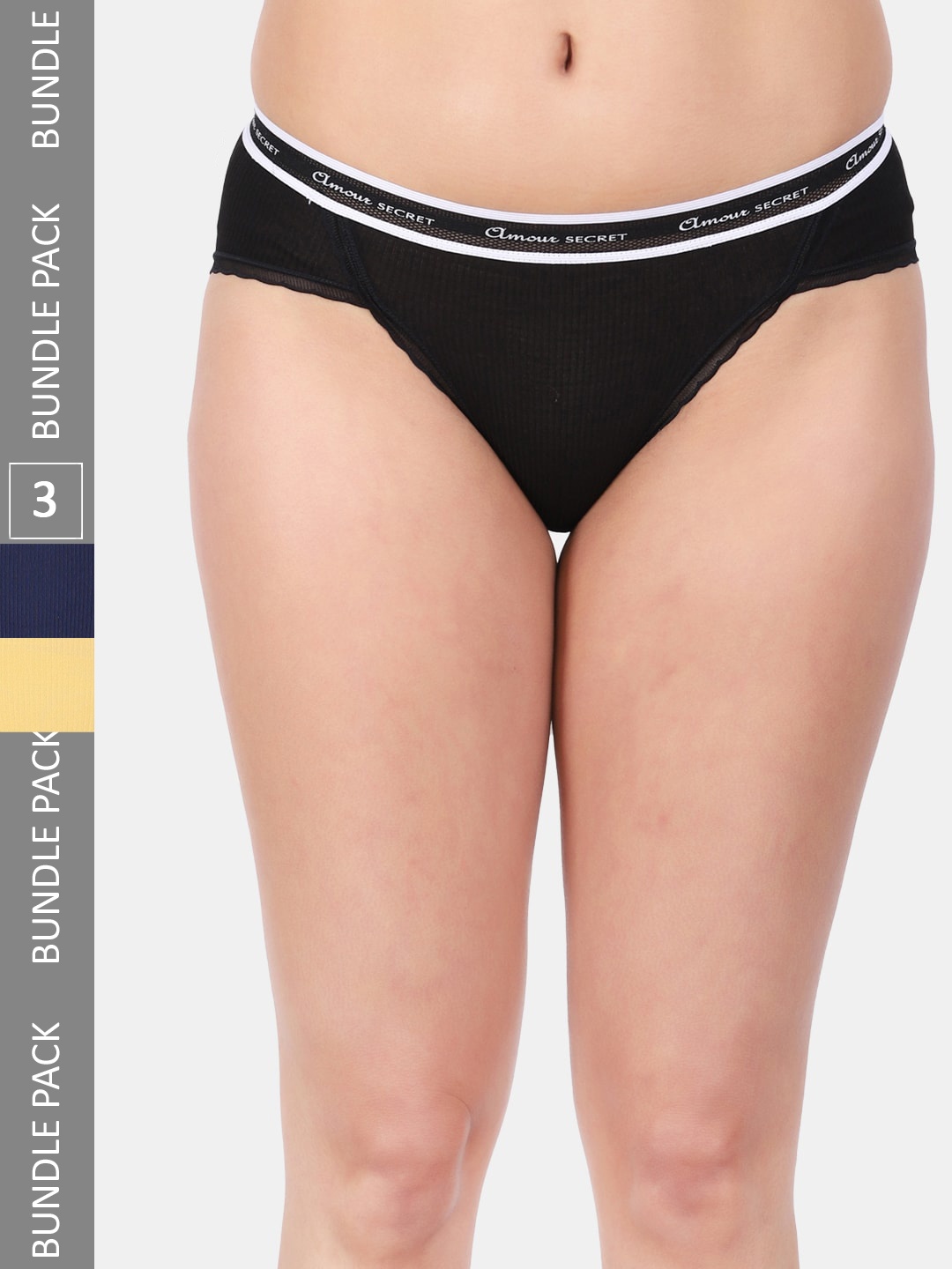 

Amour Secret Women Pack Of 3 Mid Rise Anti-Bacterial Bikini Briefs, Black