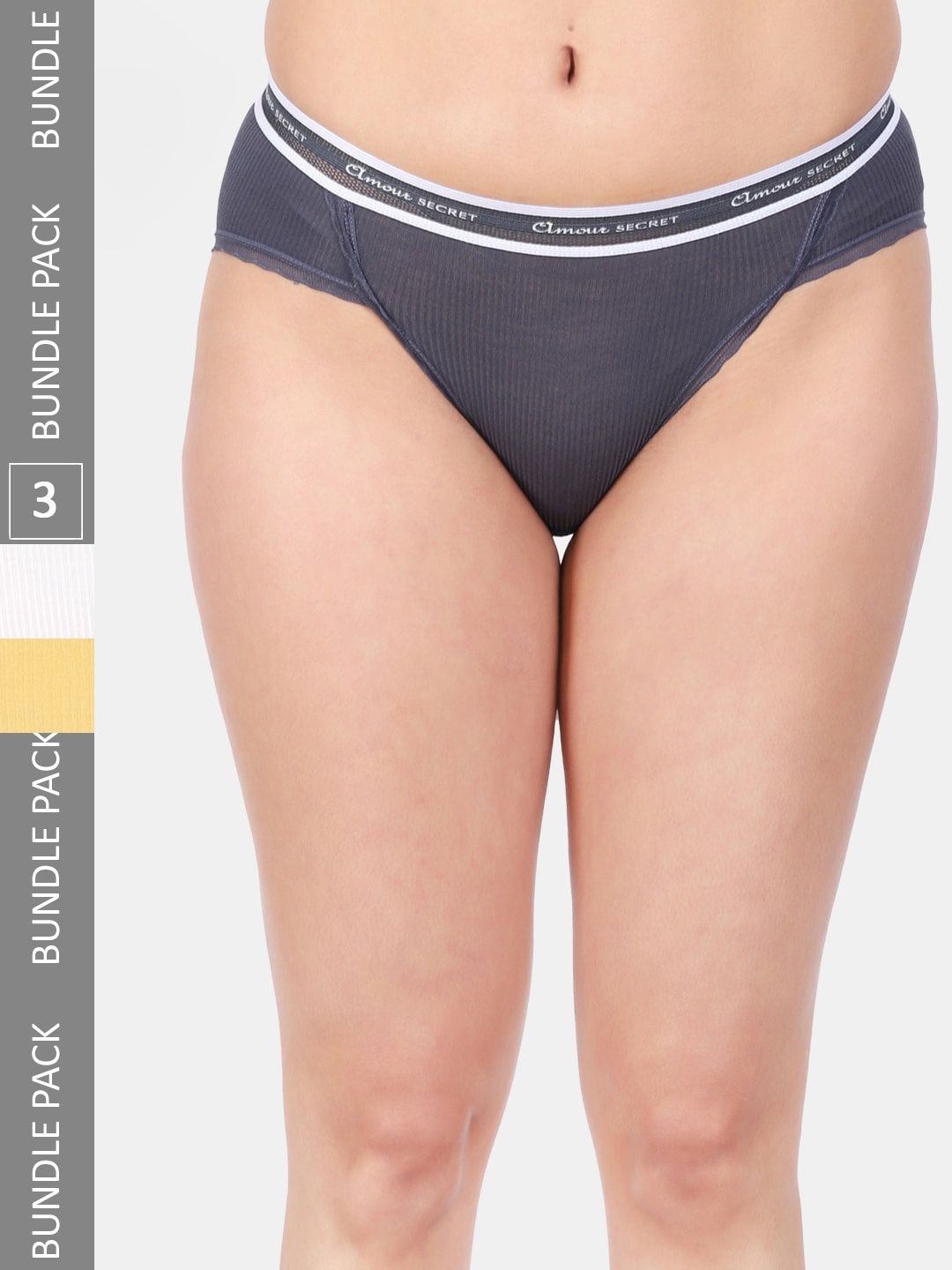 

Amour Secret Women Pack Of 3 Mid Rise Anti-Bacterial Bikini Briefs, Grey