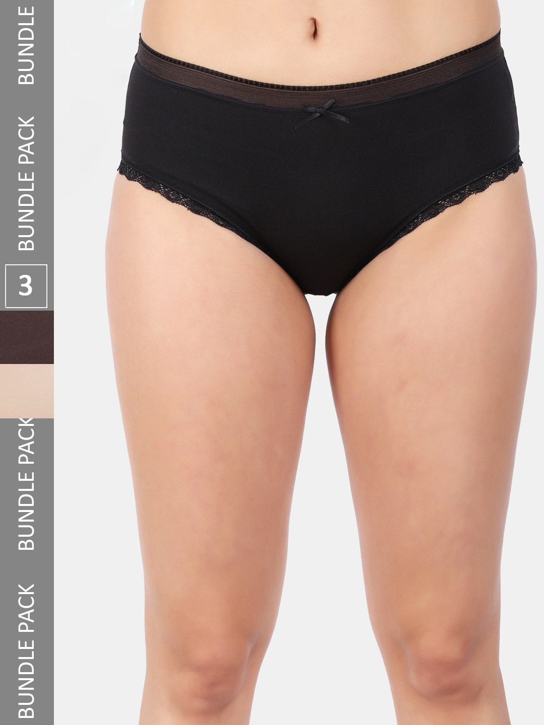 

Amour Secret Women Pack Of 3 Mid Rise Anti Bacterial Hipster Briefs, Black