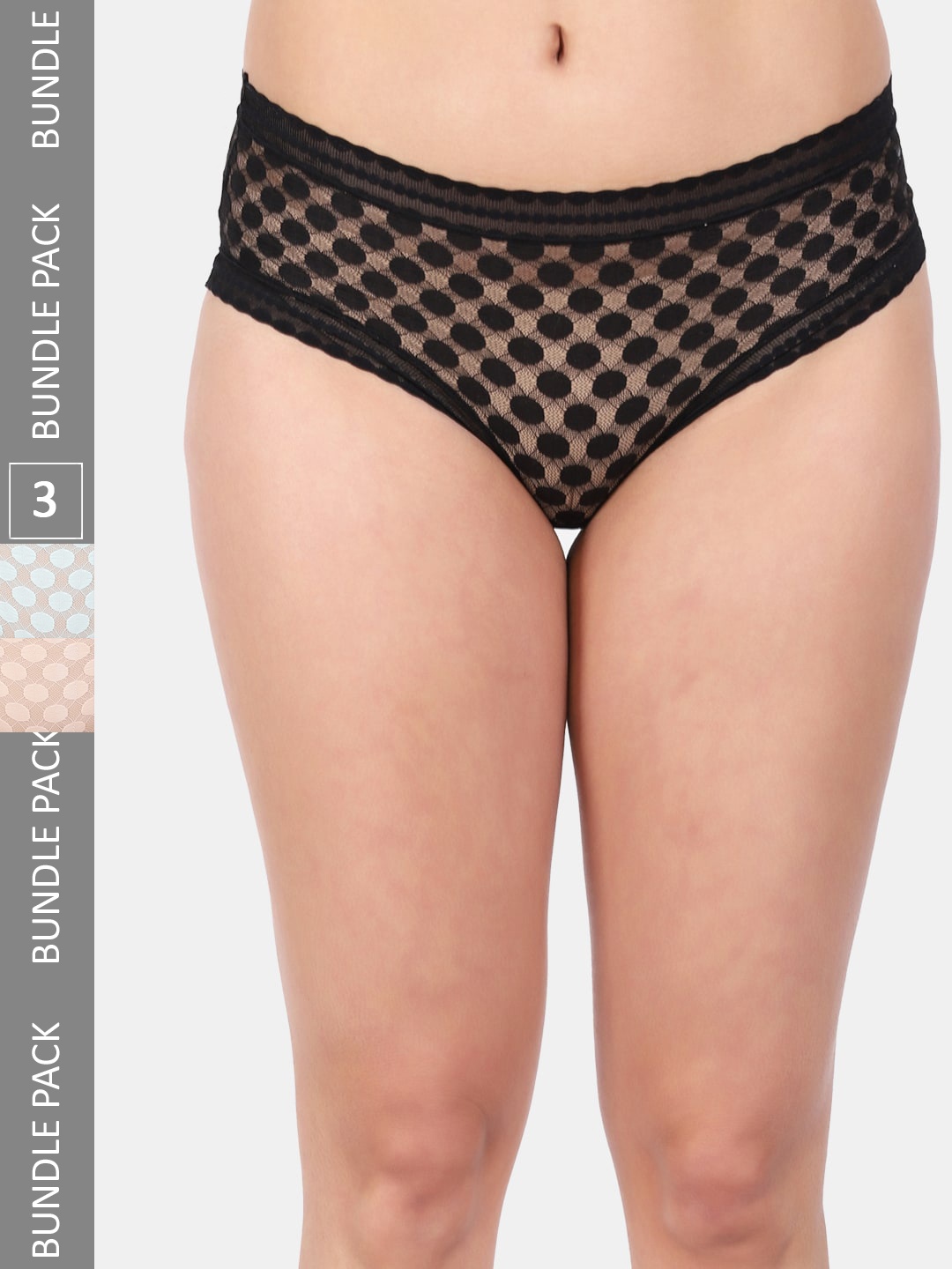

Amour Secret Women Pack Of 3 Self-Design Anti-Bacterial Hipster Briefs, Black