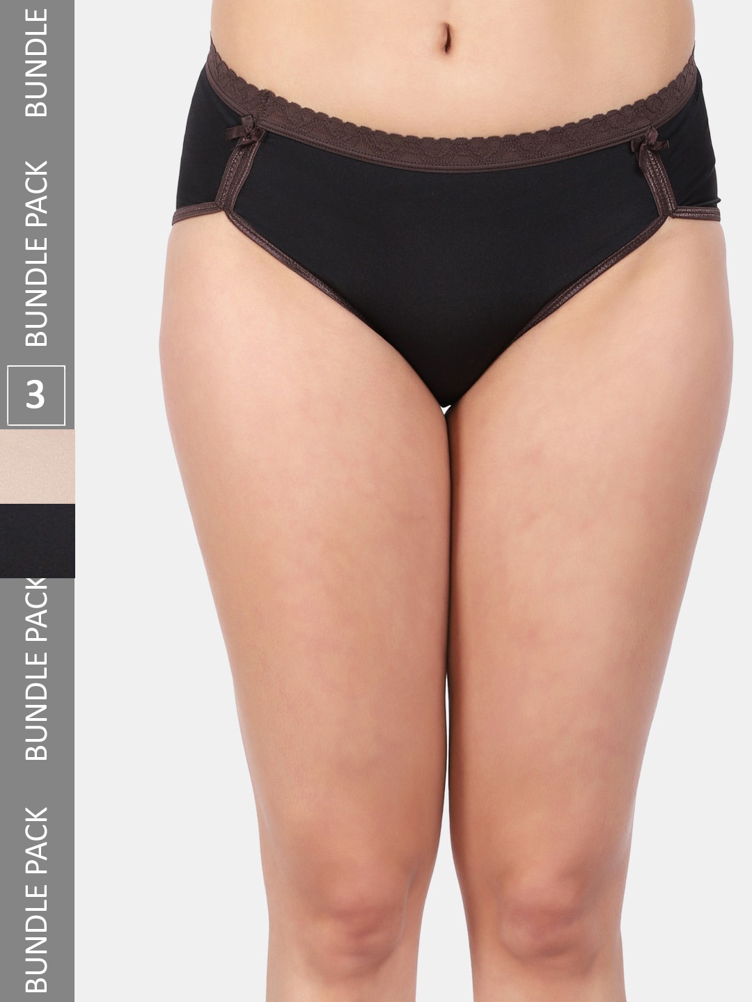 Amour Secret Women Pack Of 3 Mid Rise Anti-Bacterial Hipster Briefs, Black