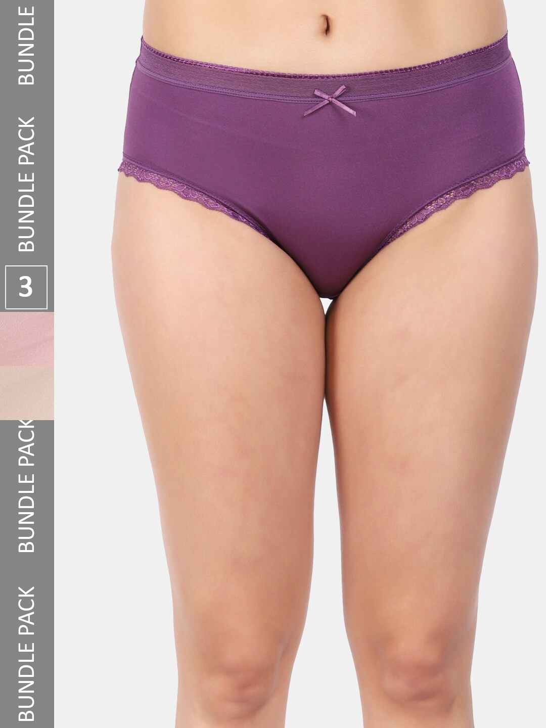 

Amour Secret Women Pack Of 3 Mid Rise Anti Bacterial Hipster Briefs, Purple