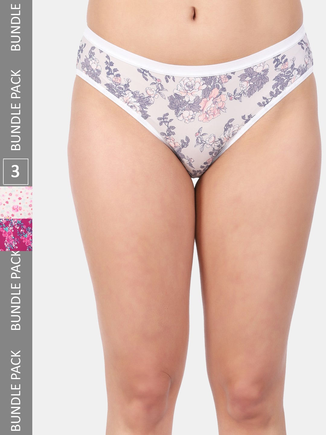 

Amour Secret Women Pack Of 3 Printed Mid Rise Anti-Bacterial Bikini Briefs, Pink