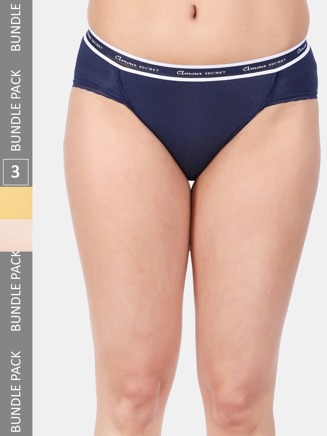 

Amour Secret Women Pack Of 3 Striped Mid Rise Anti-Bacterial Bikini Briefs, Beige