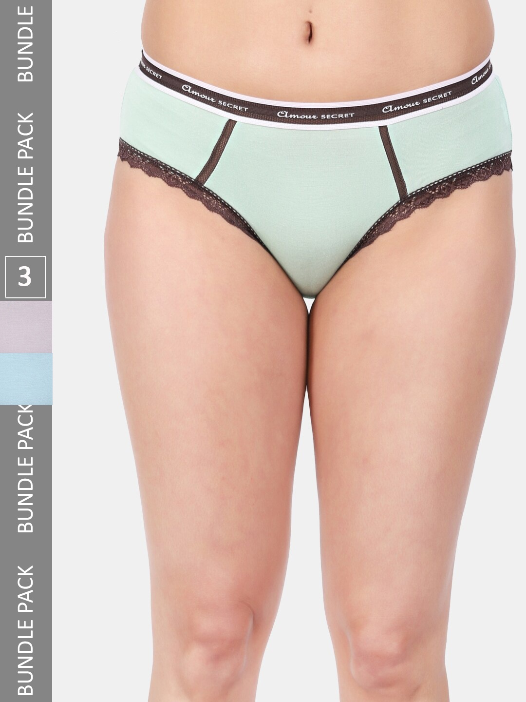 

Amour Secret Women Pack Of 3 Mid Rise Anti-Bacterial Bikini Briefs, Green
