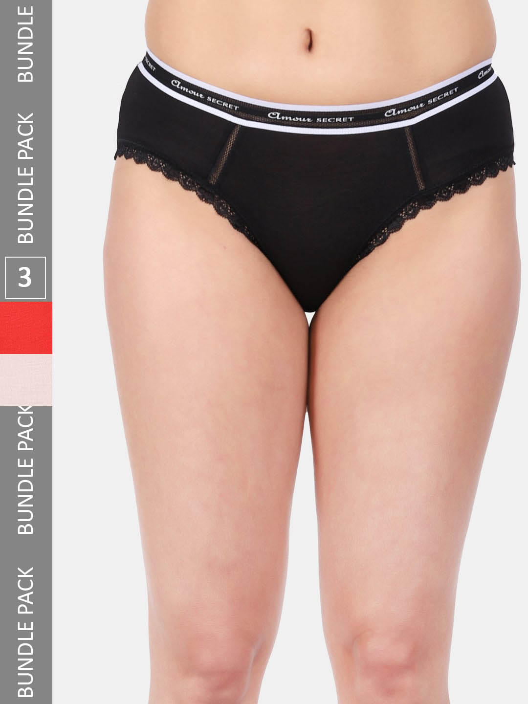 

Amour Secret Women Pack Of 3 Mid Rise Anti-Bacterial Bikini Briefs, Black